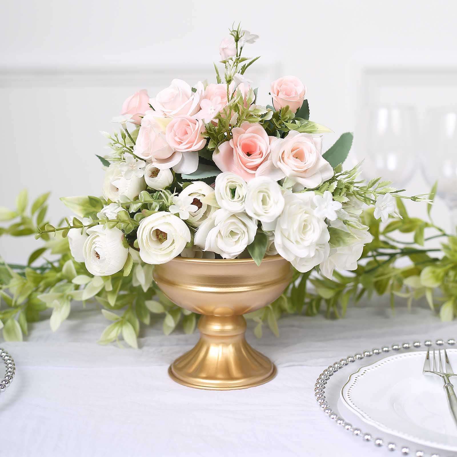 2-Pack Metal Pedestal Flower Vases Wine Goblet Style Gold - Antique Mini Compote Vase for Refined Wedding Centerpieces 4