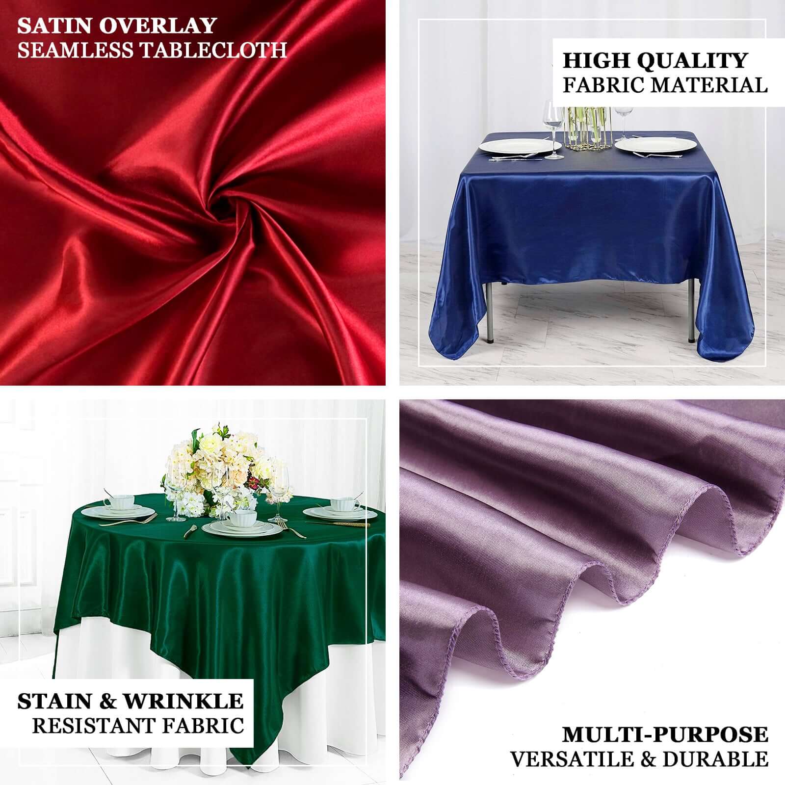 Satin 72x72 Table Overlay Square Tablecloth Hunter Emerald Green - Smooth Finish Table Cover