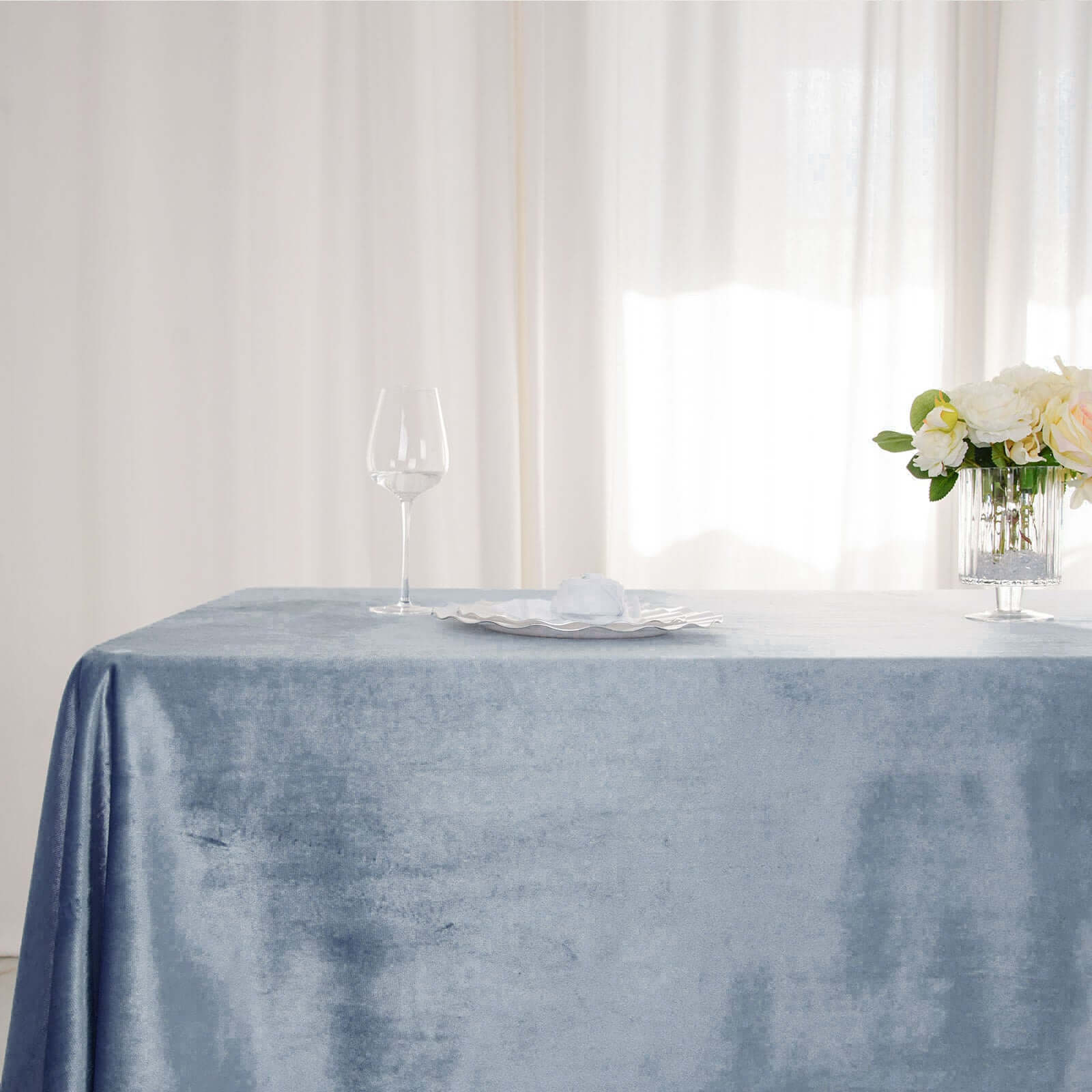 Premium Velvet 60x102 Rectangle Tablecloth Dusty Blue - Reusable & Soft Table Cover