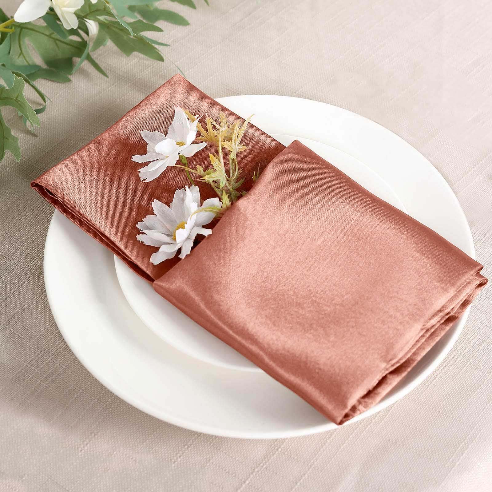 5 Pack Satin 20x20 Napkins Terracotta (Rust) - Luxurious Shine & Smooth Dinner Napkins