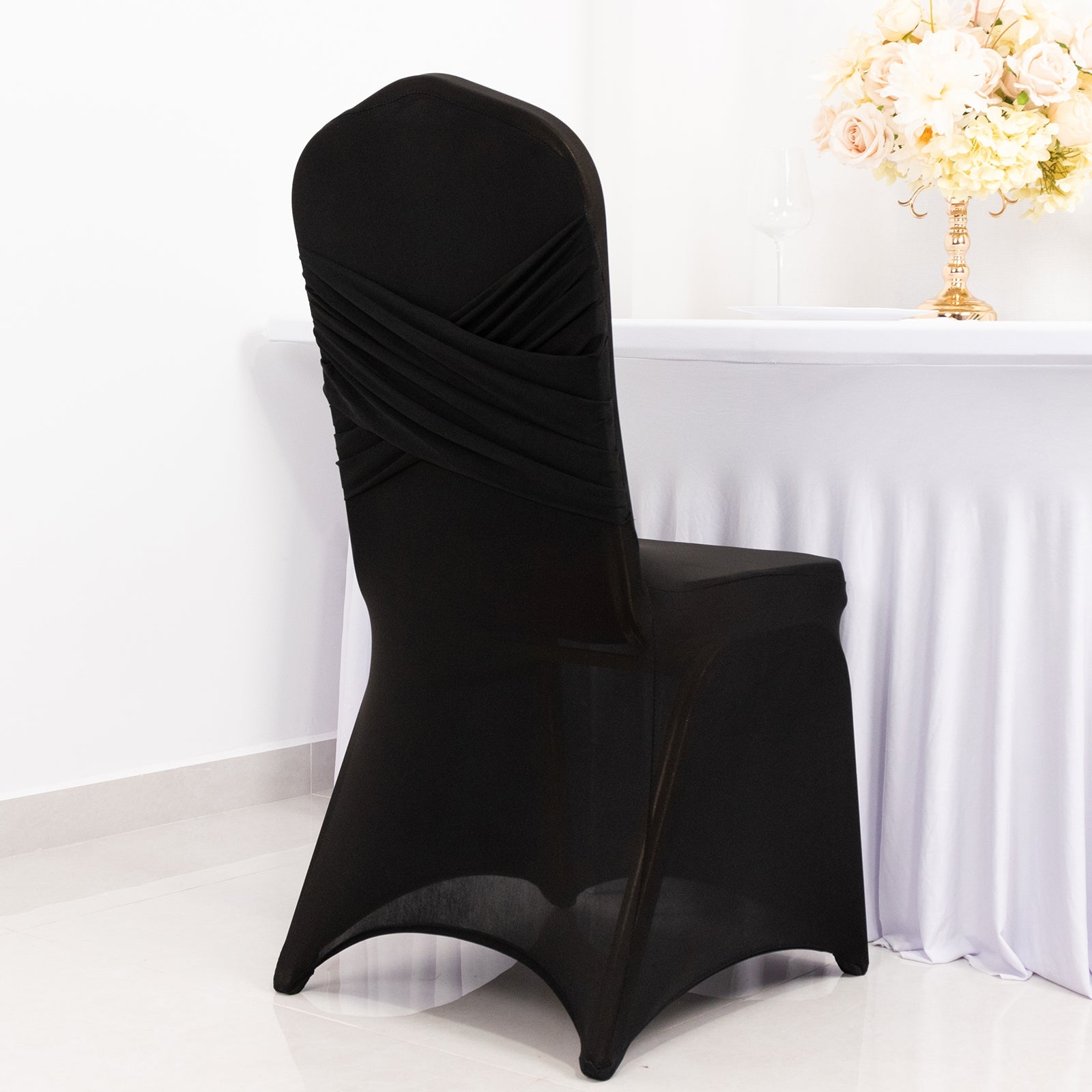 Spandex Chair Cover Madrid Style for Banquet Chairs Black - Stylish Stretch 180GSM Fitted Slipcover