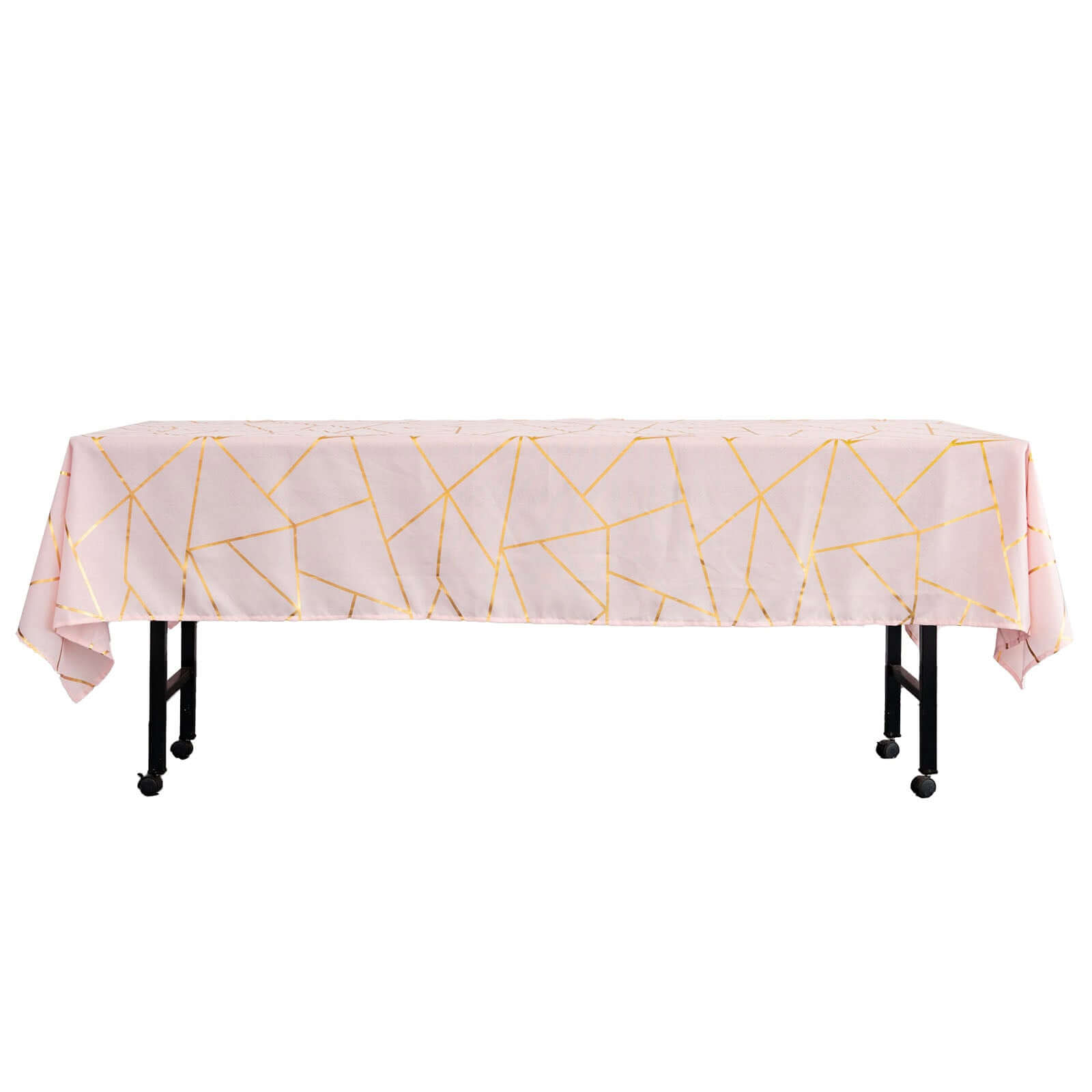 Polyester 60x102 Rectangle Tablecloth Blush with Gold Foil Geometric Pattern - Wrinkle-Resistant & Durable Table Cover