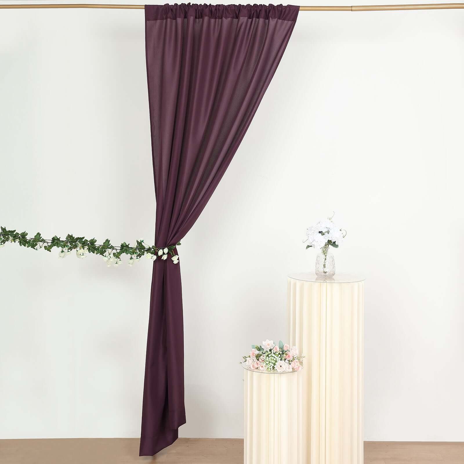 2 Pack Eggplant Polyester Event Curtain Drapes, 10ftx8ft Backdrop Event Panels With Rod Pockets 130 GSM