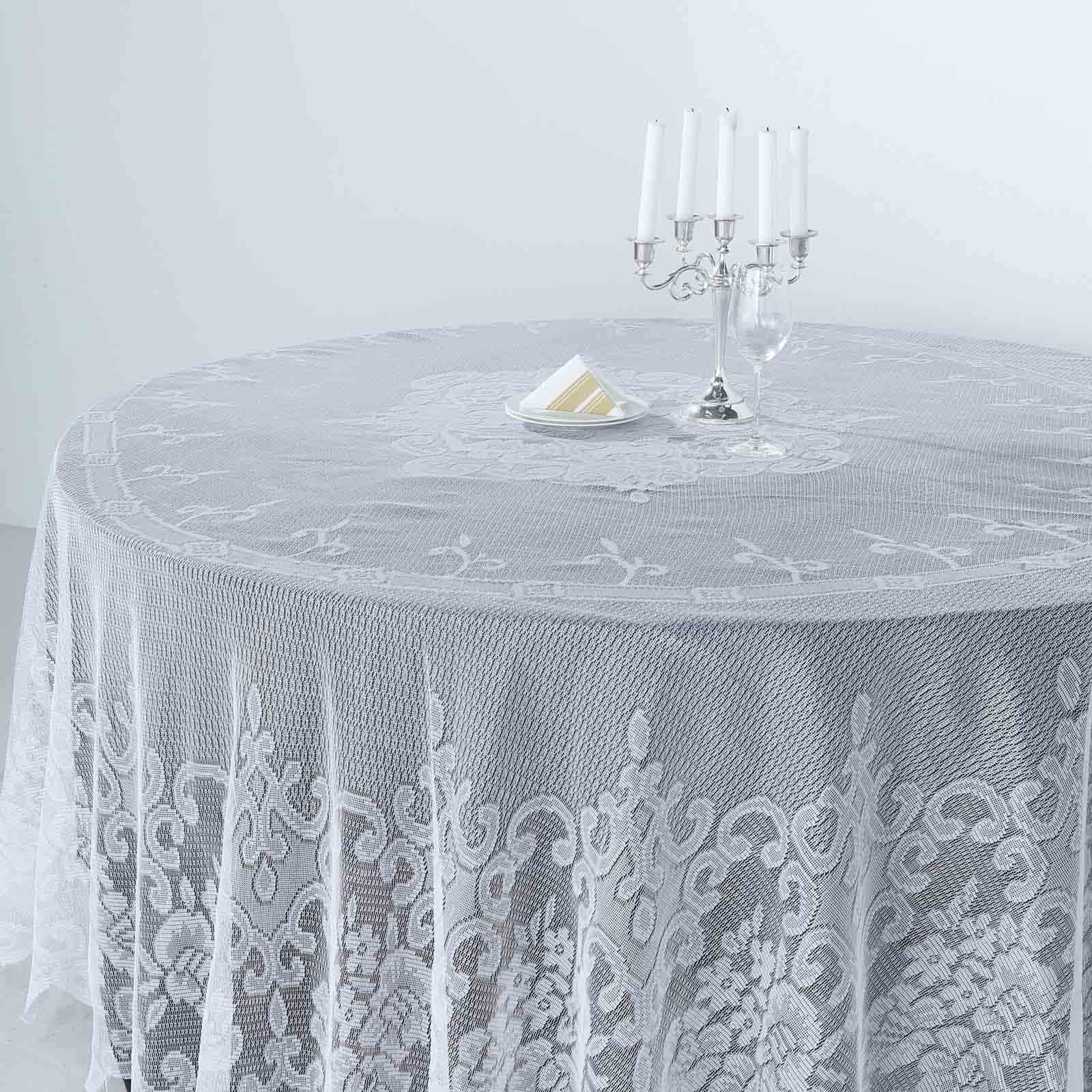 Lace 108 Round Tablecloth White - Premium Design for Formal Table Settings