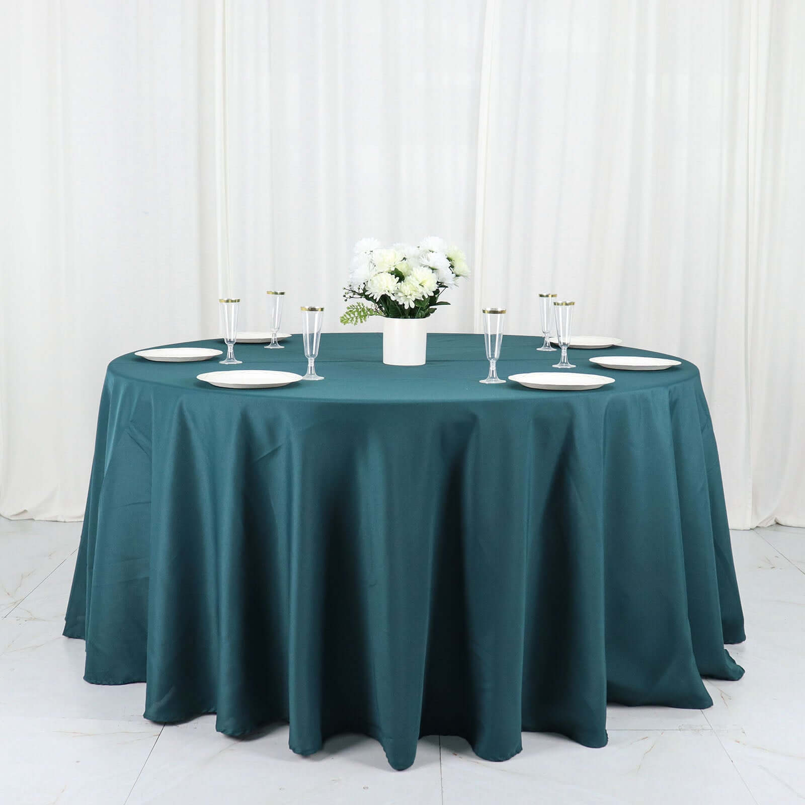 Polyester 120 Round Tablecloth Peacock Teal - Seamless Wrinkle-Resistant Table Cover