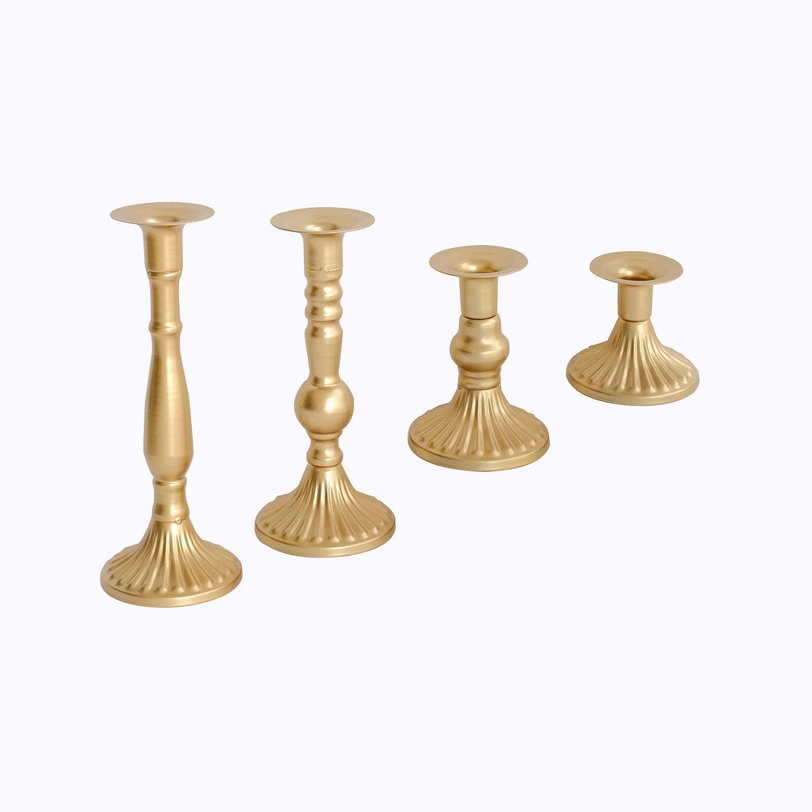 Set of 4 Taper Candle Holders Gold Baroque Metal Vintage Design - Wedding Centerpieces Decorative Stands 3, 5, 8, 9