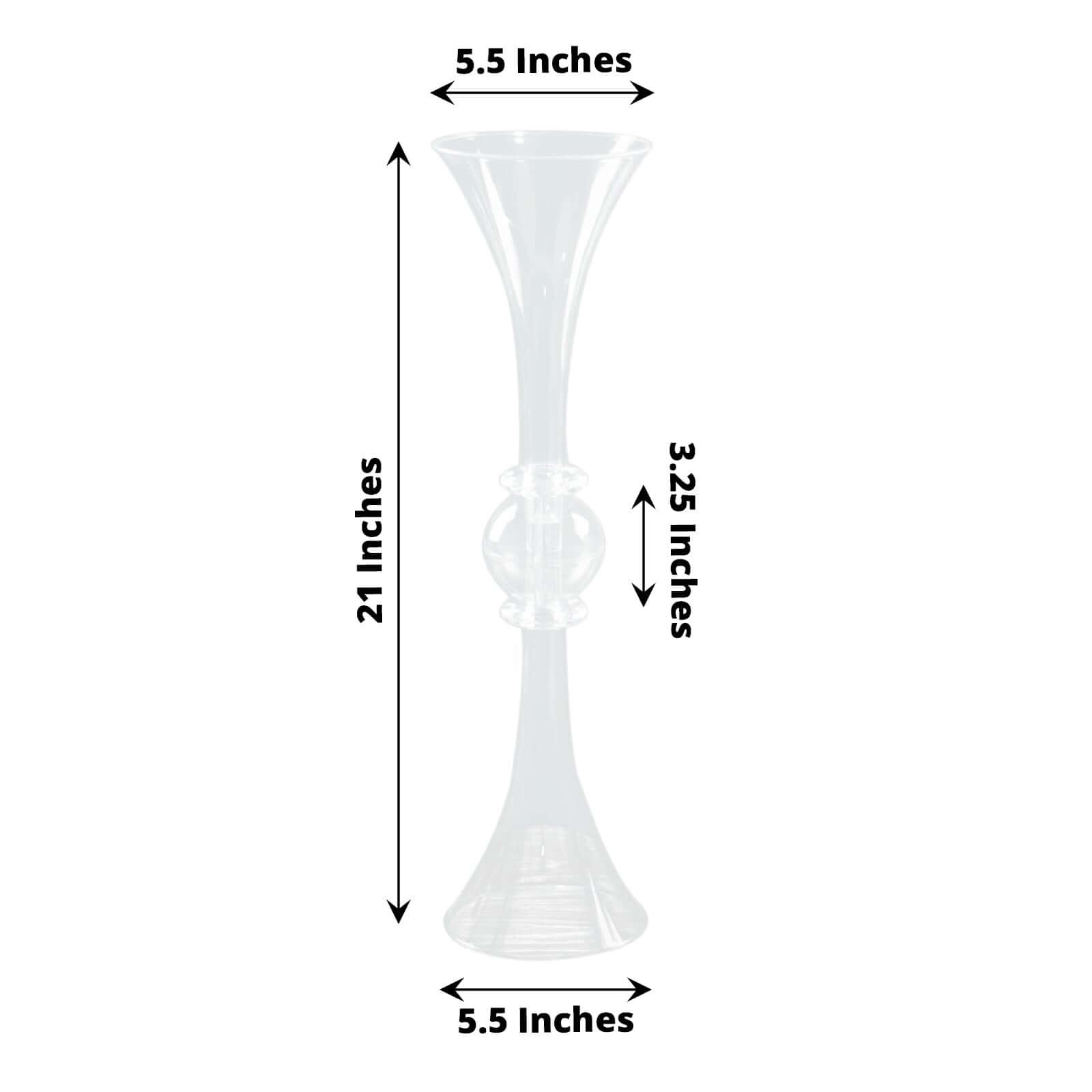 2-Pack Flower Vases Trumpet Design with Crystal Embellishments Clear - Reversible Plastic Table Centerpieces 21