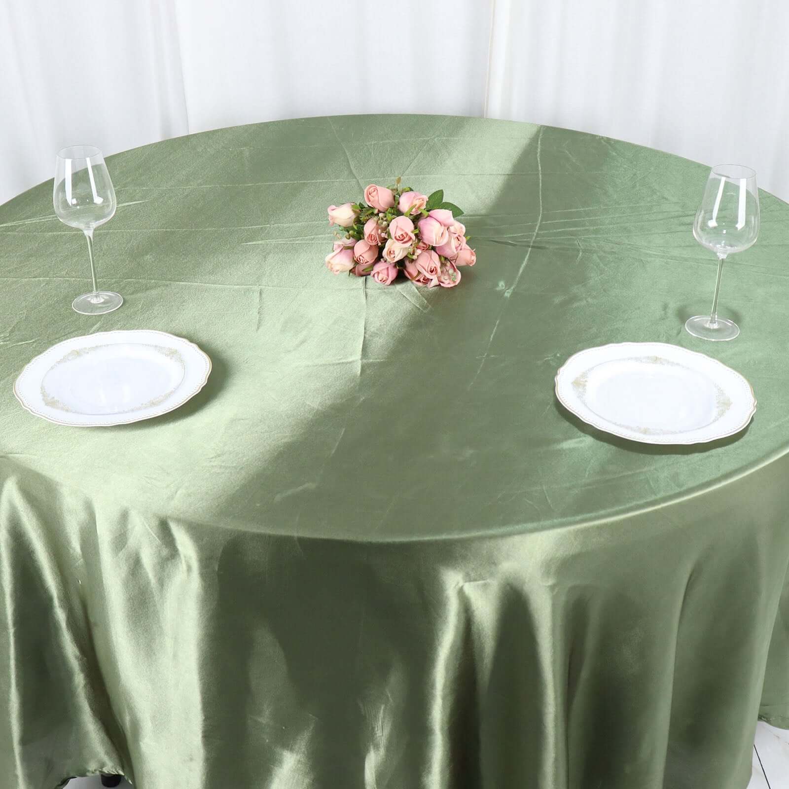 Satin 108 Round Tablecloth Dusty Sage Green - Smooth and Lustrous Table Cover