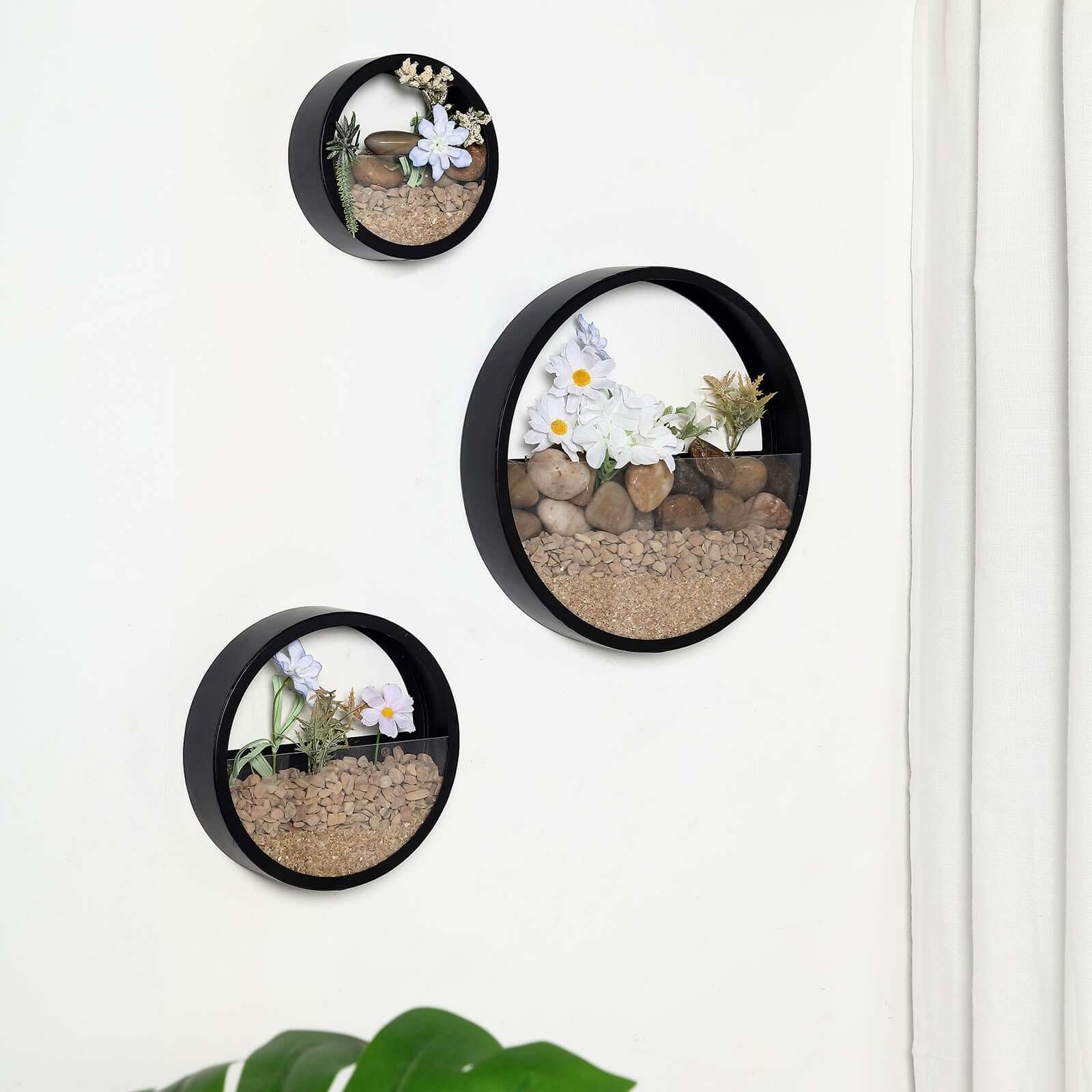 Set of 3 Black Half Moon Wall Planters, Round Metal Wall Hanging Planter, Modern Indoor Outdoor Terrarium - 6,8,12