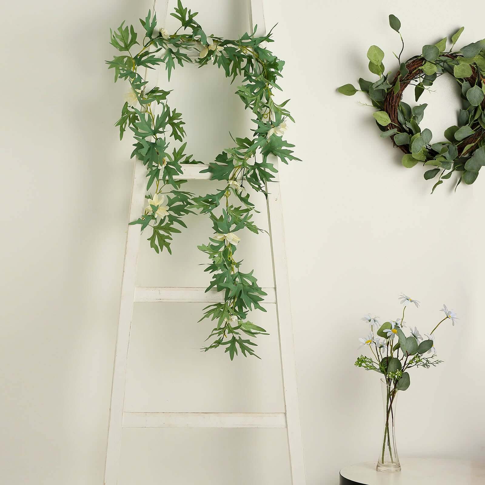 5.5ft Cream Artificial Daisy, Magnolia Leaf Flower Garland Faux Vine