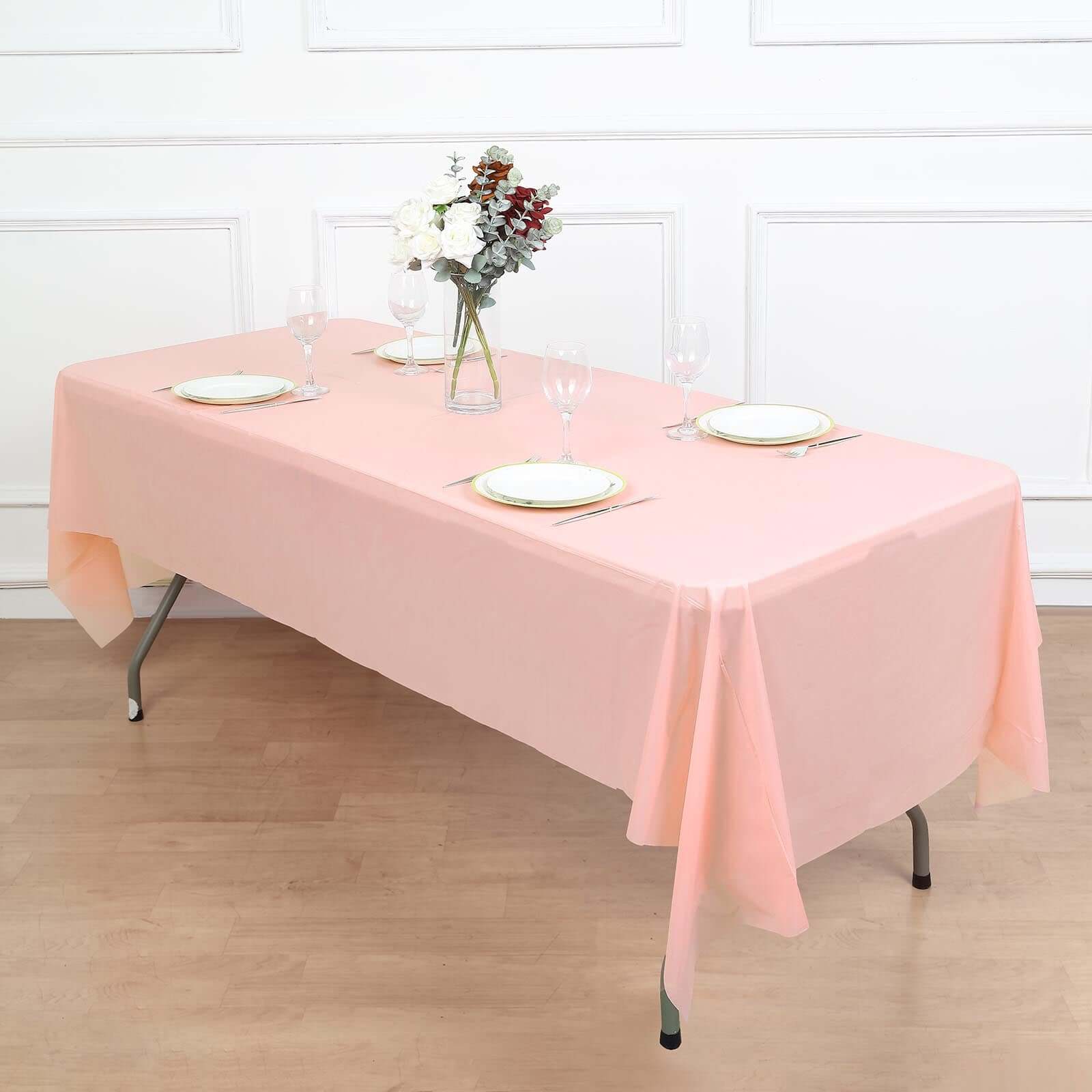 5-Pack Plastic Table Covers Blush Rectangle - Reliable PVC Disposable Covers for Gatherings 54x108