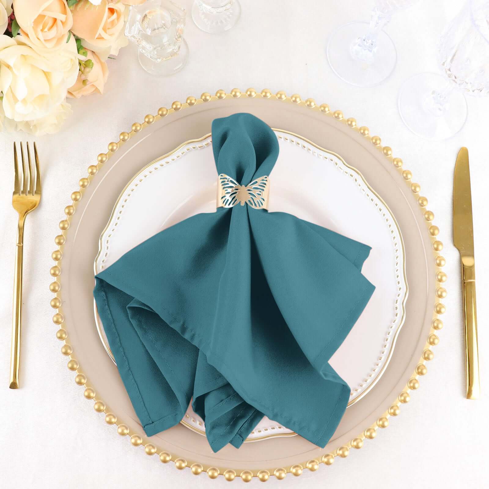 5 Pack Polyester 17x17 Napkins Peacock Teal - Durable & Wrinkle Resistant Dinner Napkins