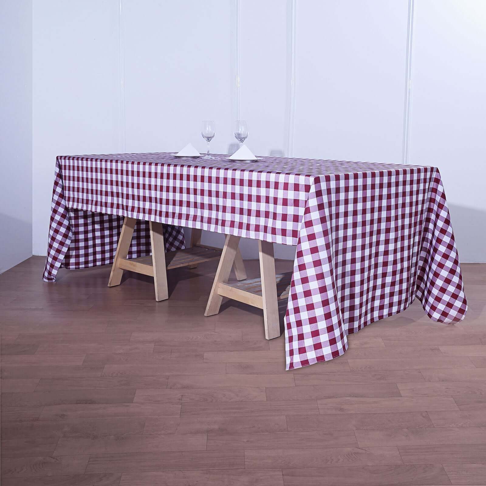 Polyester 60x126 Rectangle Tablecloth White/Burgundy - Buffalo Plaid Checkered Table Cover