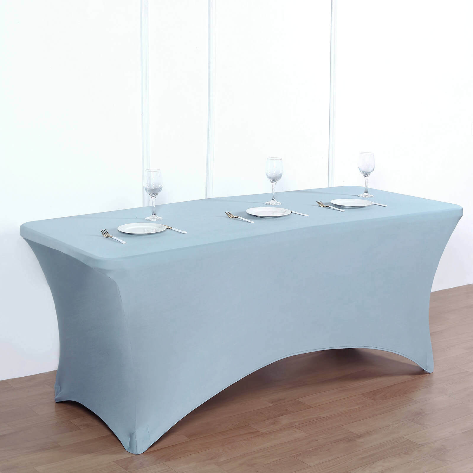 Stretch Spandex 6ft Rectangle Tablecloth Dusty Blue - Durable Form-Fitting Table Cover for Events & Presentations