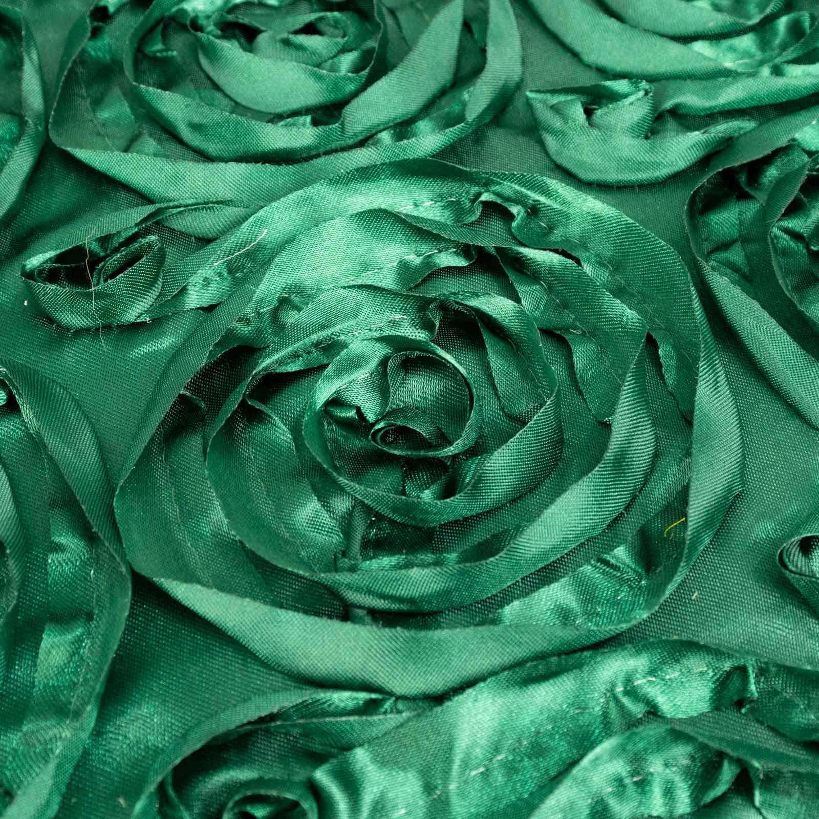 Satin 90x132 Rectangle Tablecloth Hunter Emerald Green - Grandiose 3D Rosette Seamless Table Cover