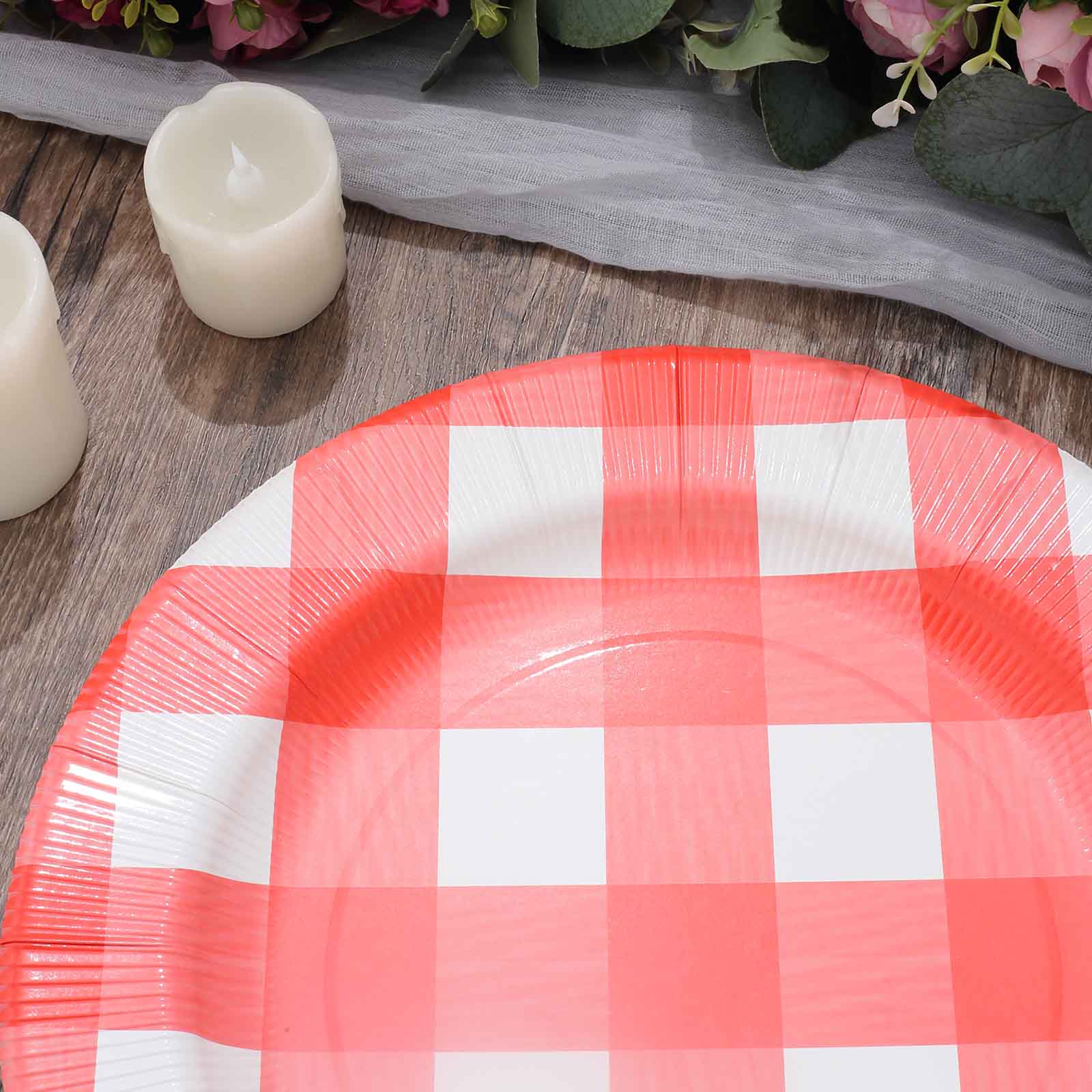 10-Pack Disposable Table Placemats in Red/White with Buffalo Plaid Design - Checkered 50GSM Cardboard Placemats 13