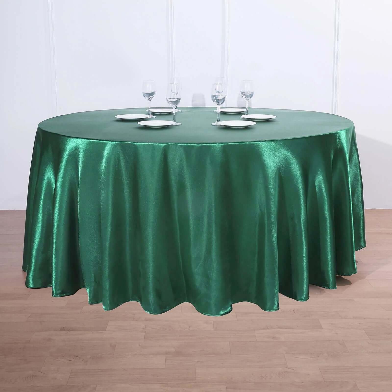 Satin 120 Round Tablecloth Hunter Emerald Green - Stylish Seamless Table Cover