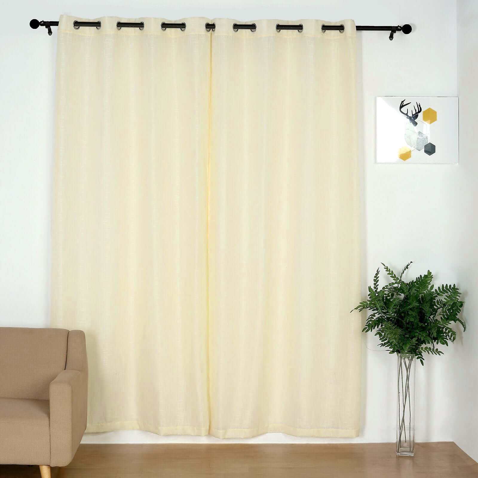 2 Pack Handmade Ivory Faux Linen Curtains 52x96, Curtain Panels With Chrome Grommets