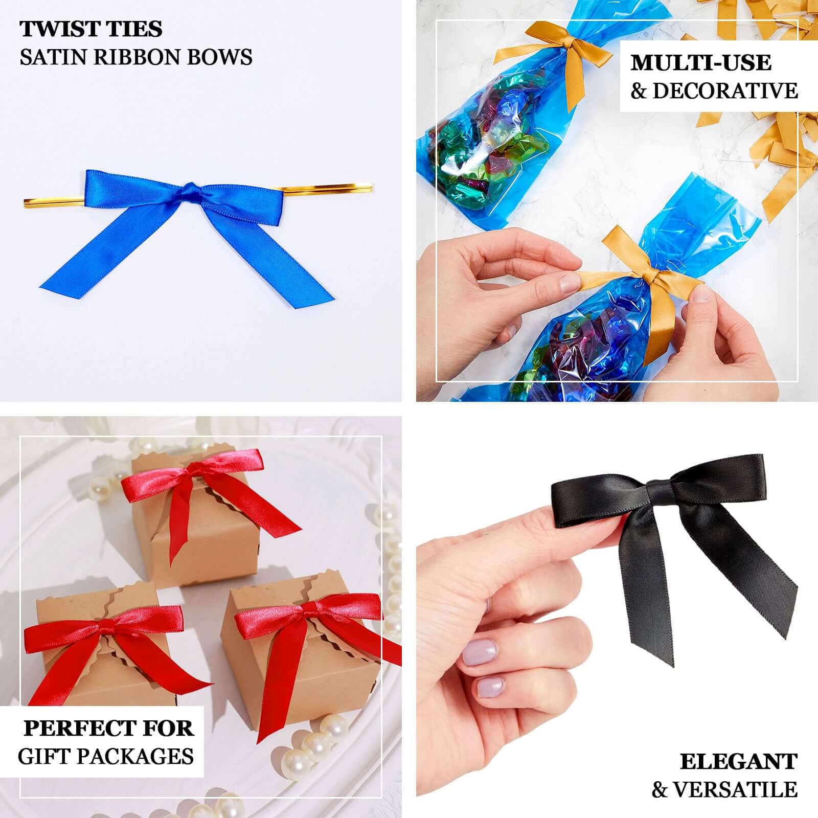 50 Pcs 3 Satin Ribbon Bows With Twist Ties, Gift Basket Party Favor Bags Decor - Red Classic Style