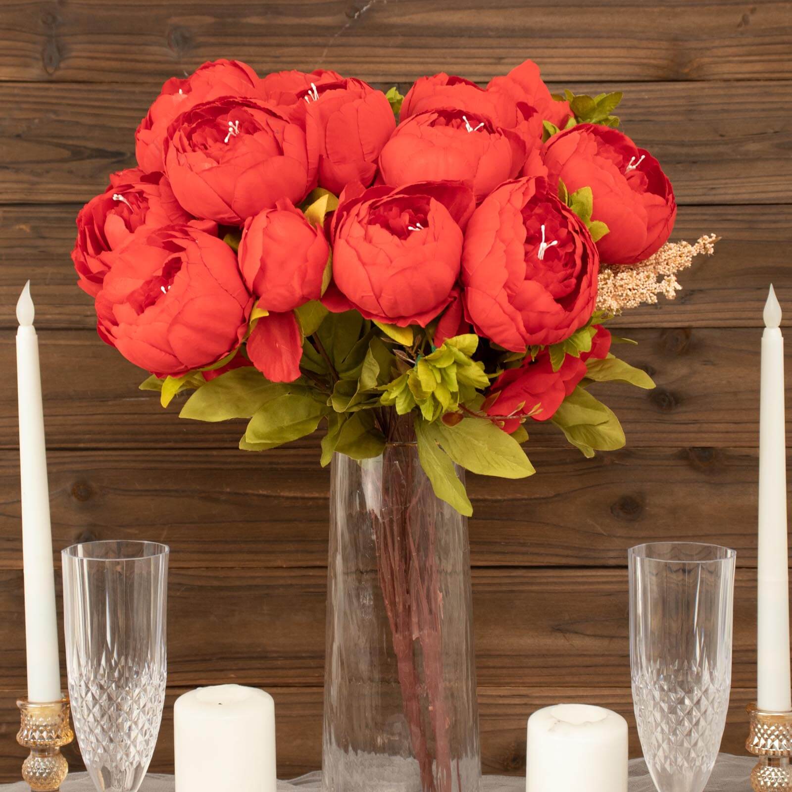 2 Pack 19 Red Artificial Peony Flower Wedding Bouquets, Faux Silk Flower Arrangements