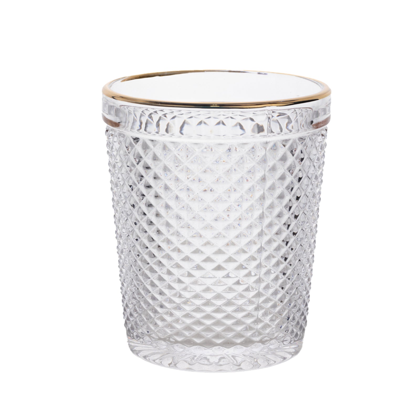 6-Pack Tumbler Glasses Clear Hobnail Design with Gold Rim - Embossed Diamond Pattern Glassware for Drinks & Parties 11oz 4