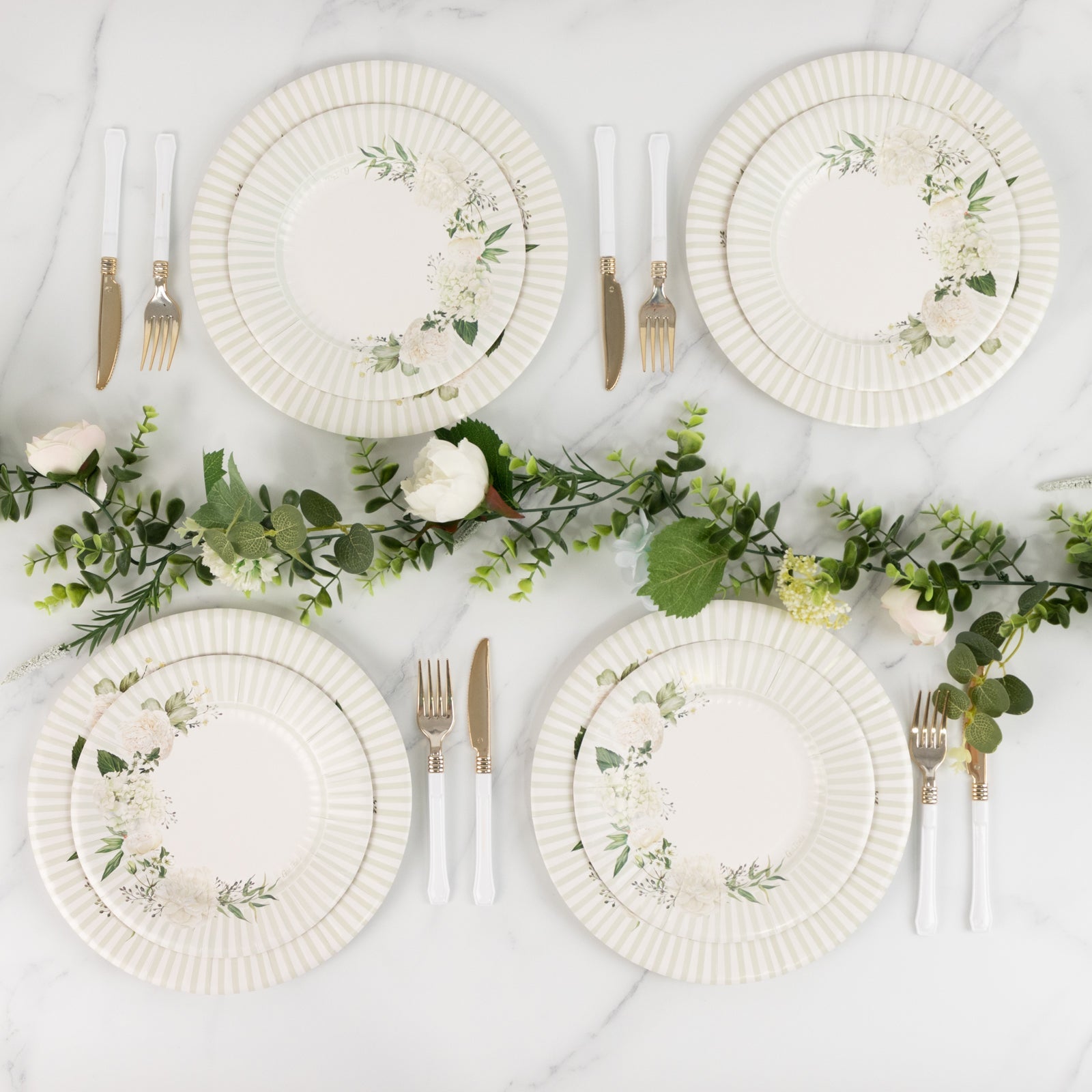 25-Pack Paper 8 Round Dessert Plates in White with Sage Green Floral Print & Lined Rim - Disposable Appetizer Salad Party Plates for Garden Celebrations & Springtime Gatherings