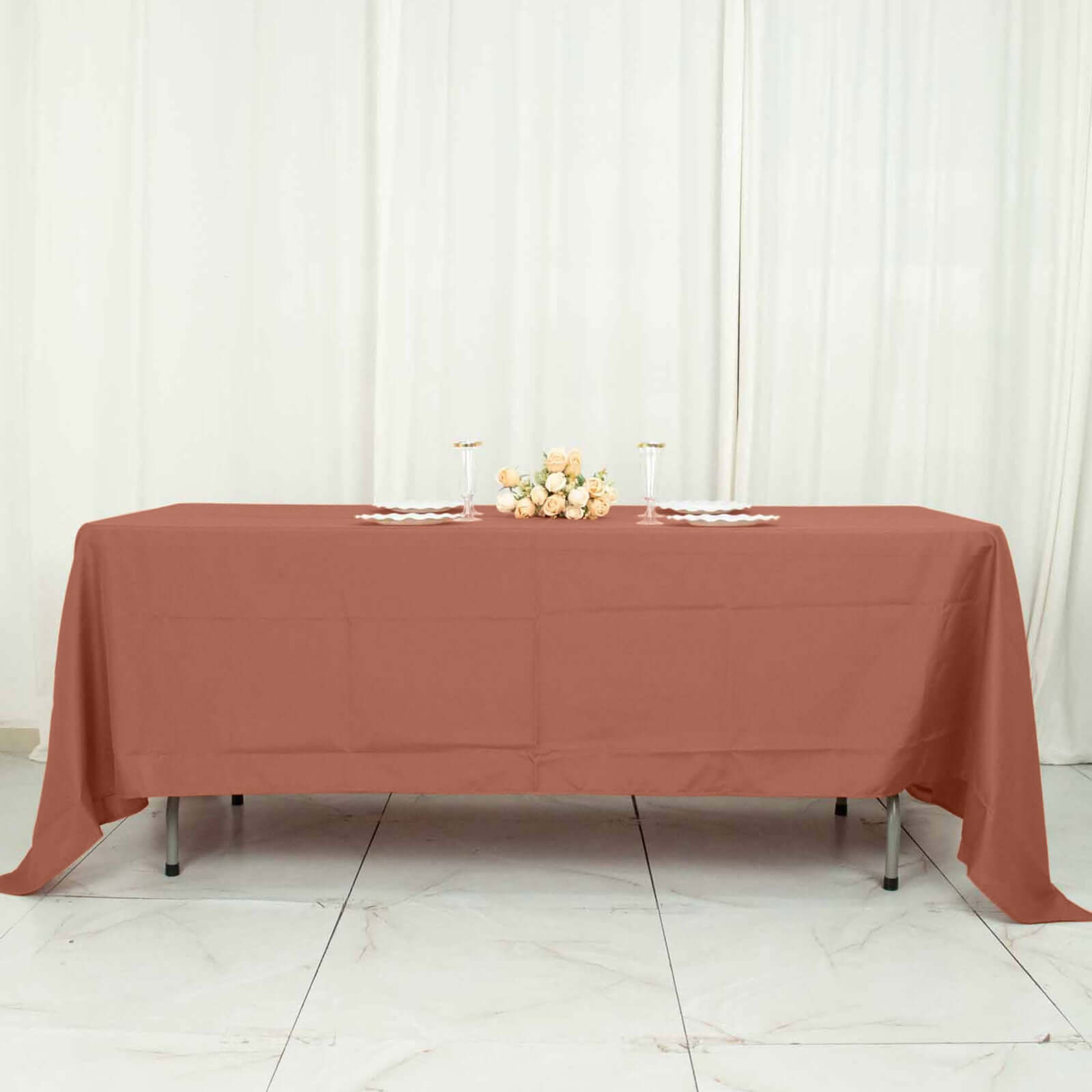 Polyester 72x120 Rectangle Tablecloth Terracotta (Rust) - Durable and Stylish Table Cover