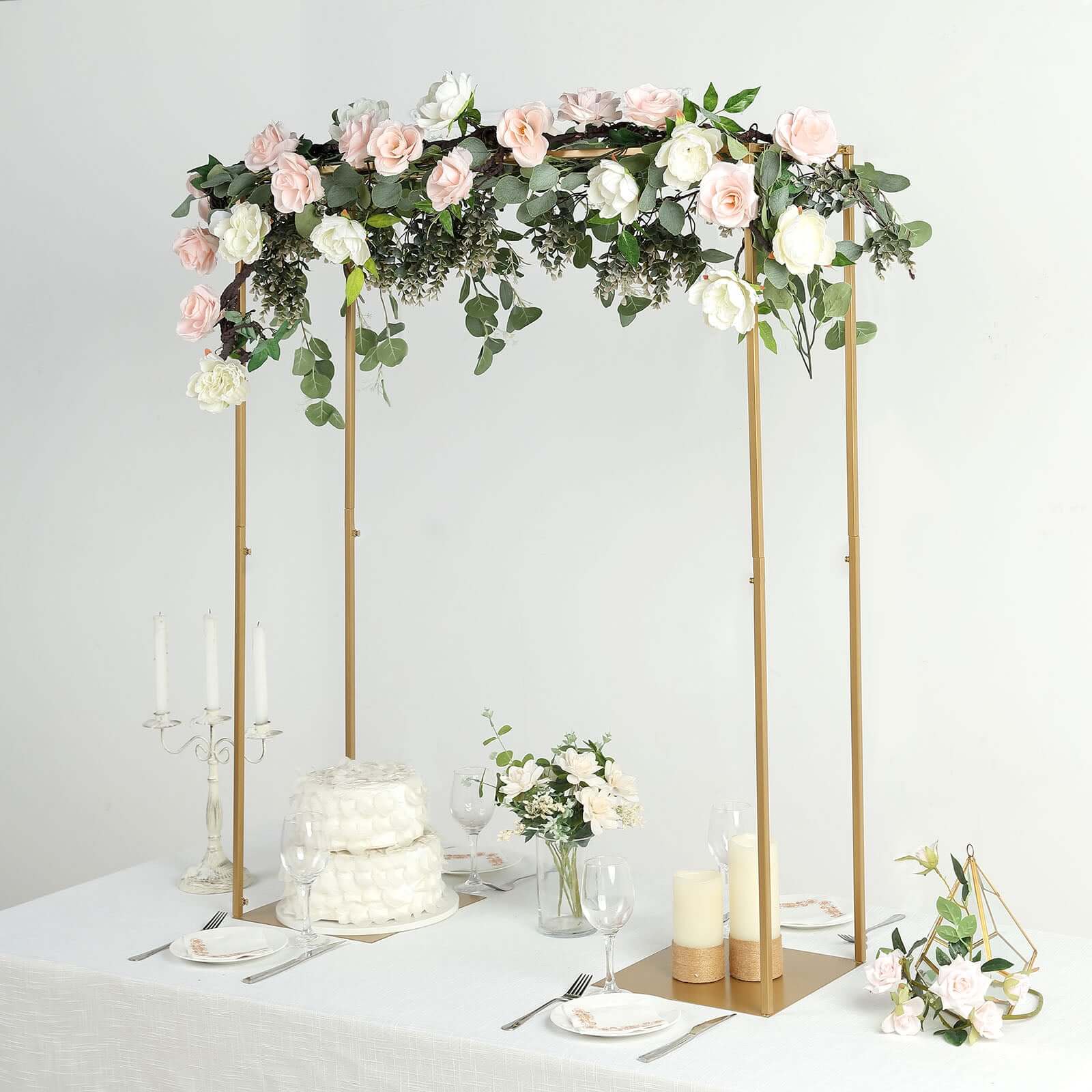 Adjustable Flower Arch Gold Metal Over-The-Table Frame - Wedding Display 48 Tall