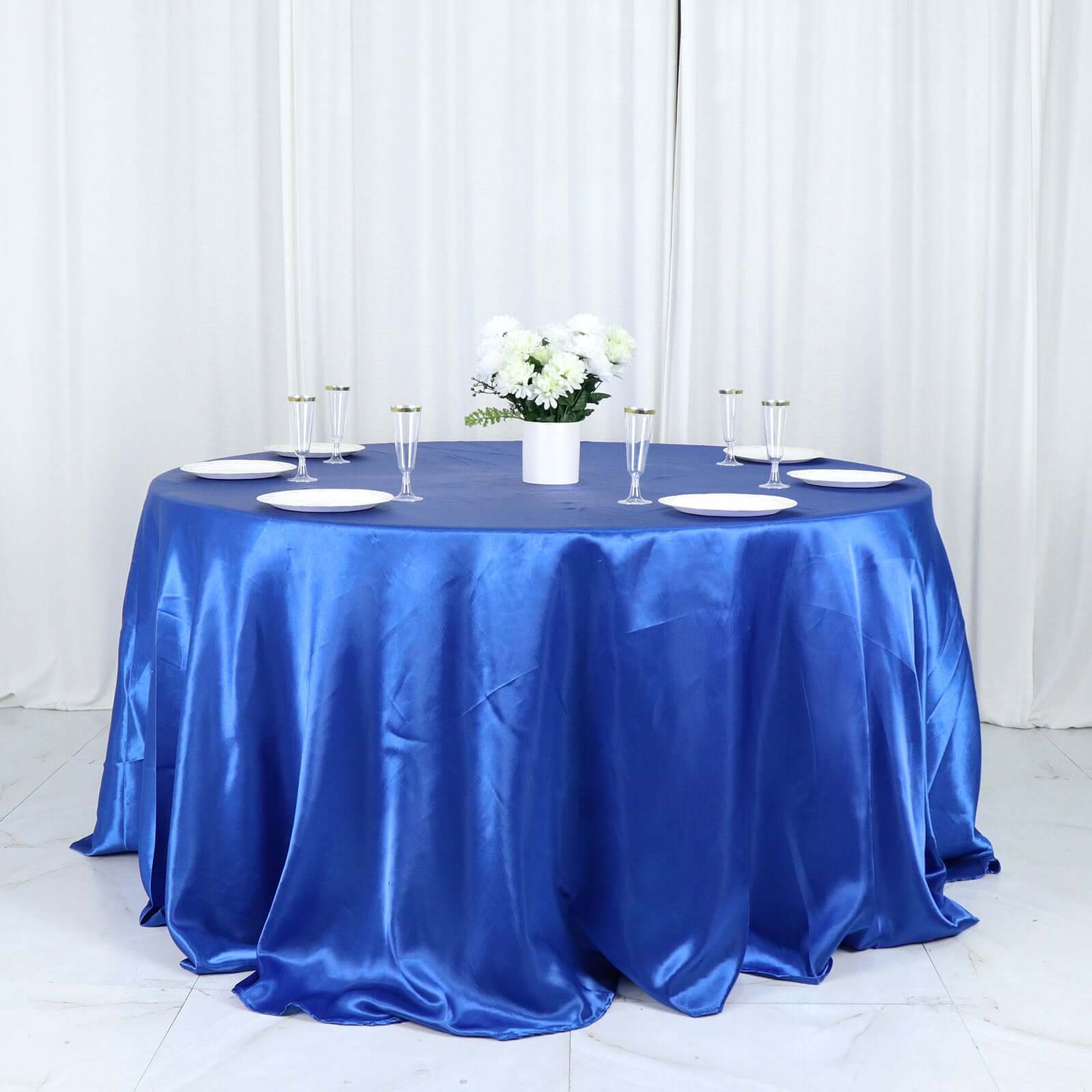 Satin 132 Round Tablecloth Royal Blue - Stylish Seamless Table Cover