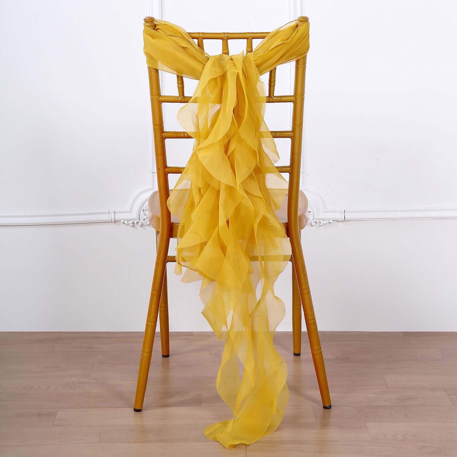 1 Set Chiffon Hoods Chair Sashes with Willow Ruffles Design Mustard Yellow - Stylish Chair Bow Decor