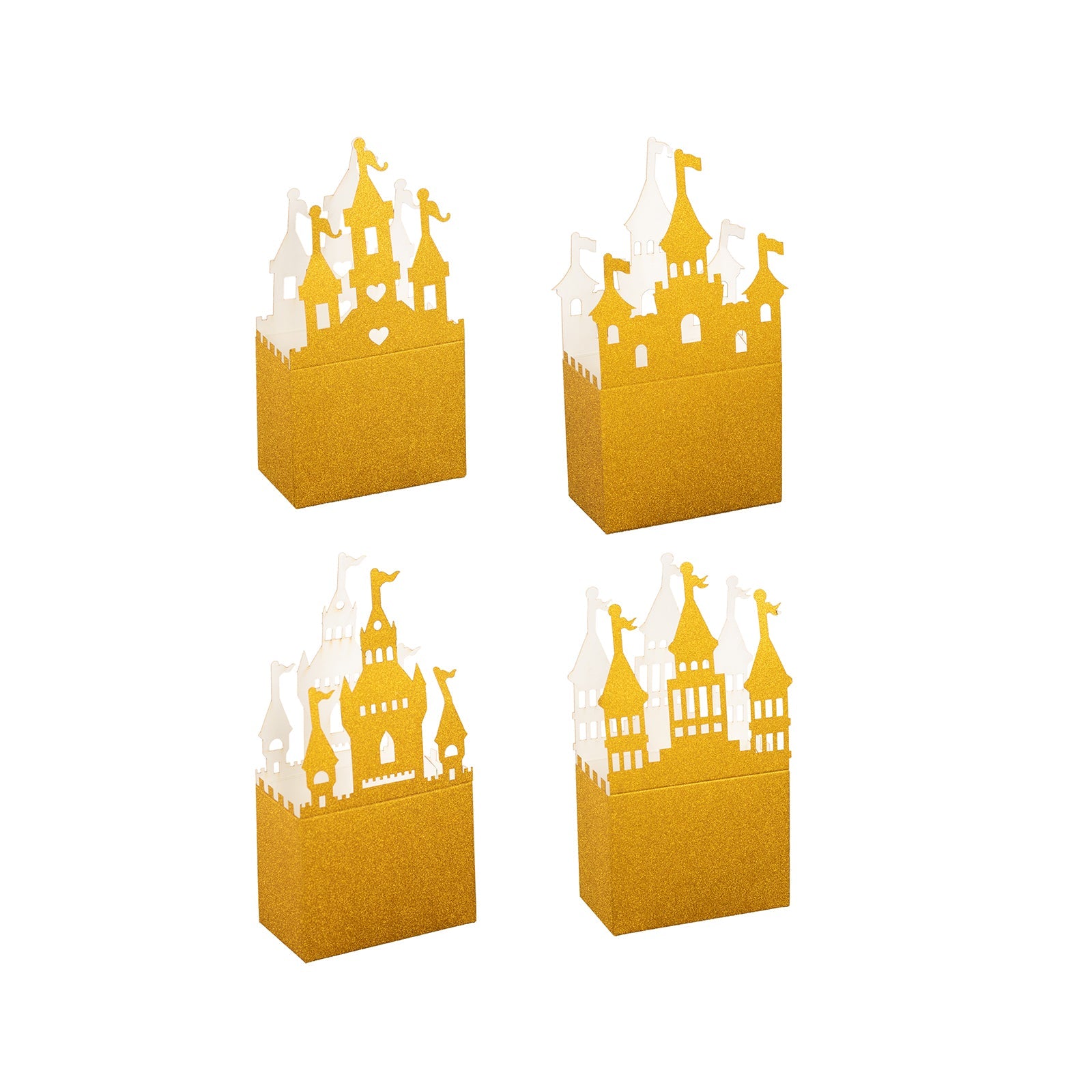 20 Pack Gold Glitter Fairy Tale Castle Favor Boxes, Princess Theme Cardstock Paper Candy Boxes Party Decorations - 3.5x2x6.5