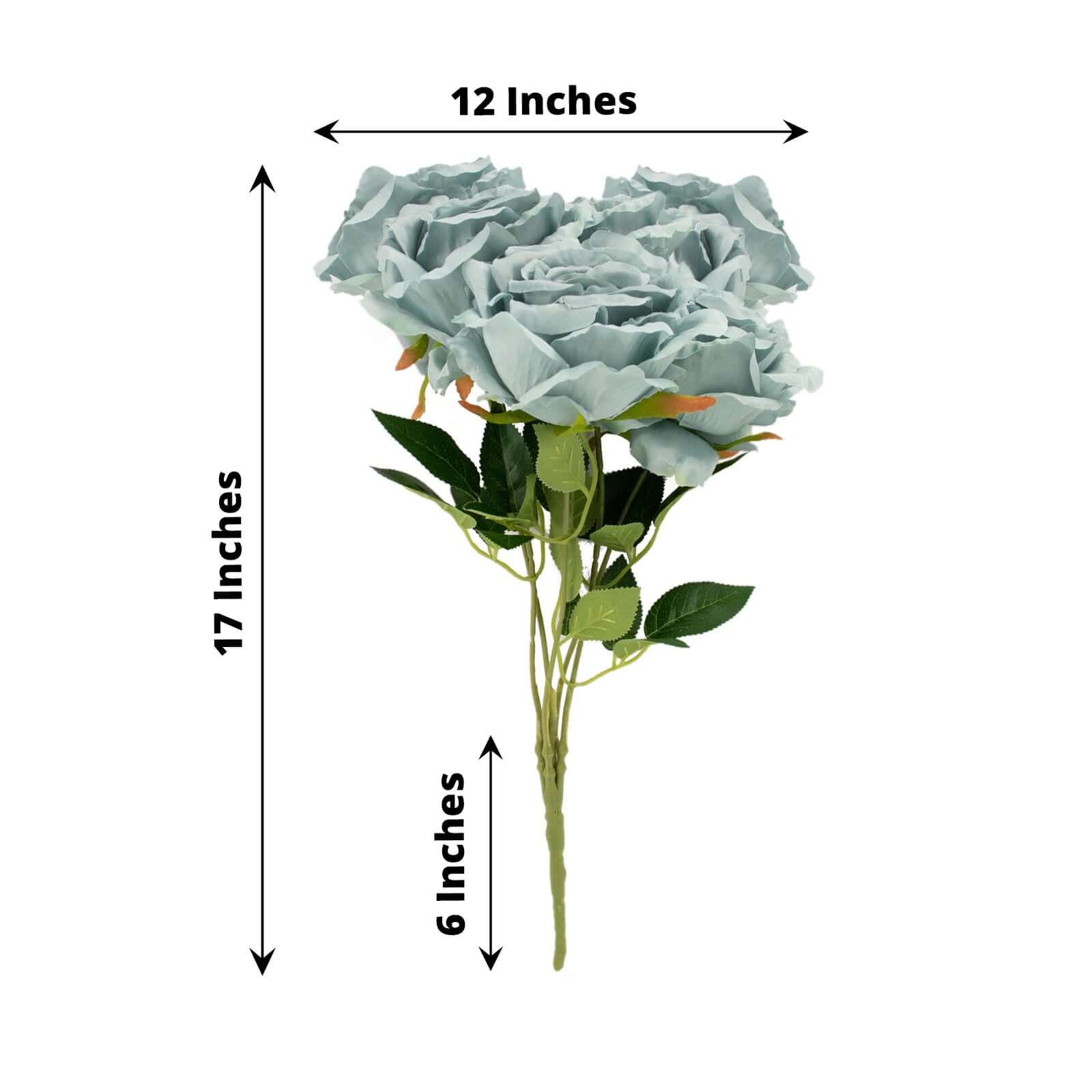 2 Bushes 17 Dusty Blue Premium Silk Jumbo Rose Flower Bouquet, High Quality Artificial Wedding Floral Arrangements