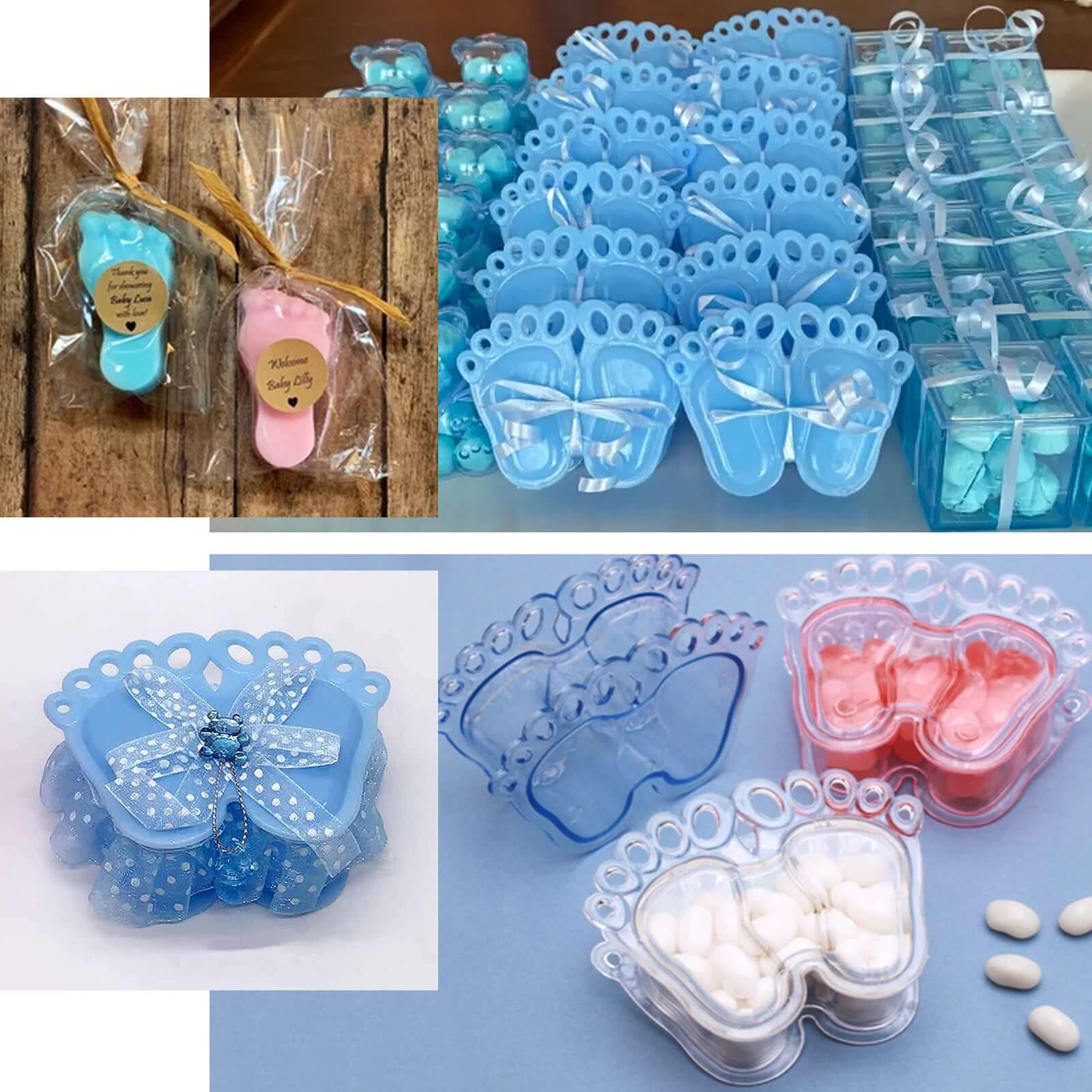 12-Pack Fillable Mini Candy Container in Baby Feet Style Clear/Pink - Unique Candy Treat Favor Boxes for Baby Shower 3.5