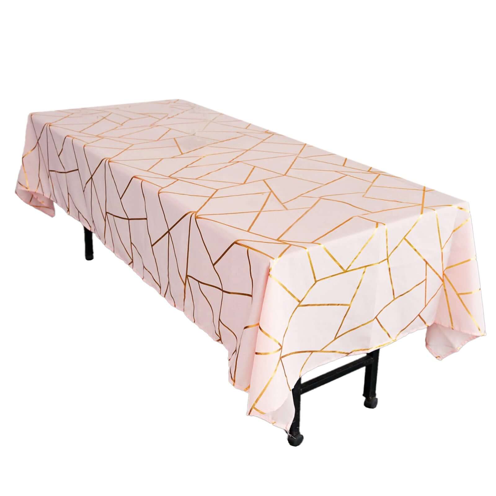 Polyester 60x102 Rectangle Tablecloth Blush with Gold Foil Geometric Pattern - Wrinkle-Resistant & Durable Table Cover