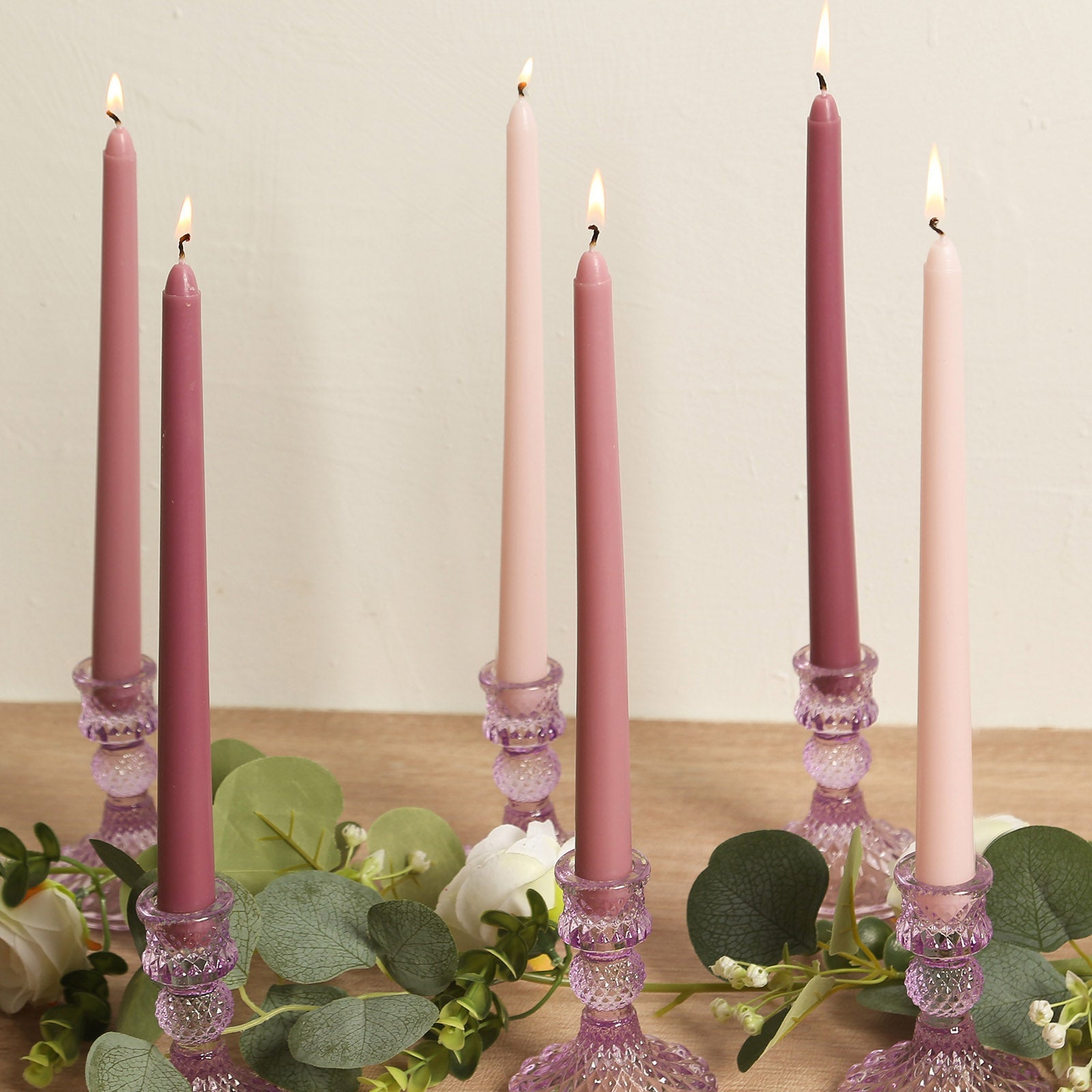 12-Pack Taper Candles Premium Wax Design Mixed Dusty Rose - Unscented Candles for Sophisticated Decor 10