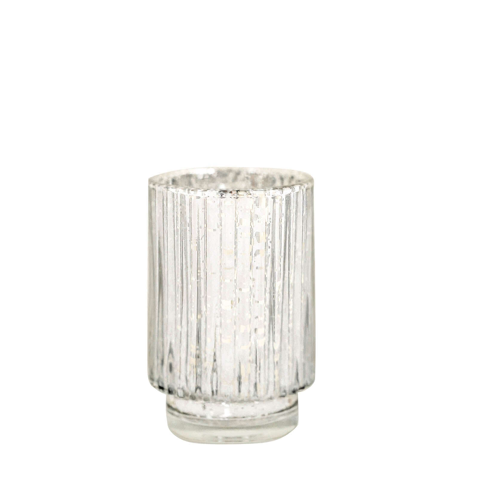 3-Pack Mercury Glass Hurricane Candle Holders Silver Wavy Column Design - Votive Pillar Vase 5