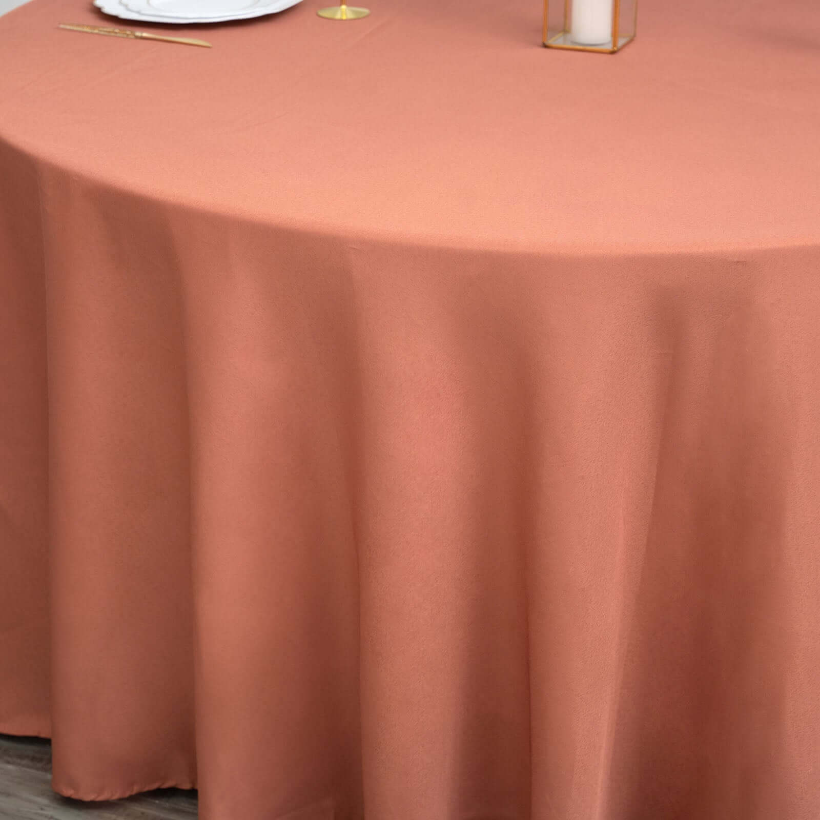 Polyester 120 Round Tablecloth Terracotta (Rust) - Seamless Wrinkle-Resistant Table Cover