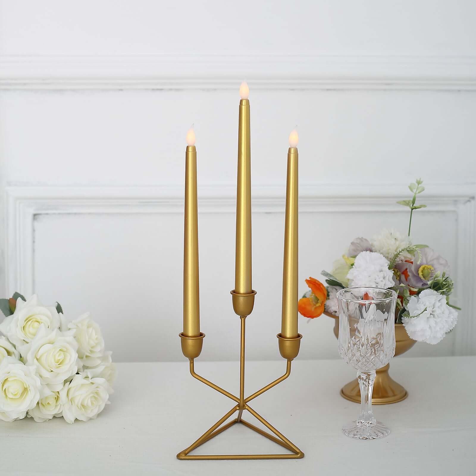 3-Pack LED Decorative Lighting Warm Flickering Gold - Flameless Taper Candles 11