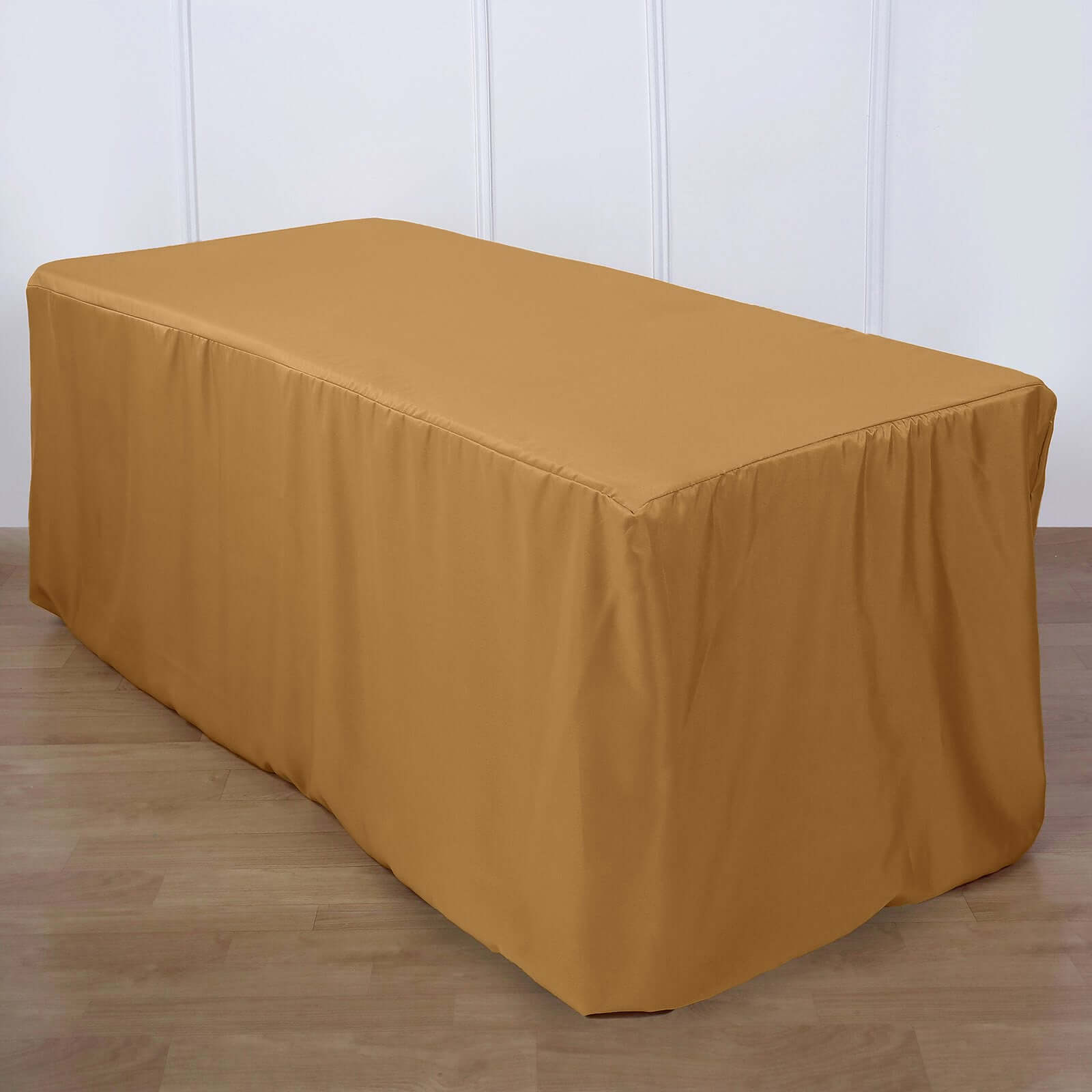 Fitted Polyester 96x30 Rectangle Tablecloth Gold - Durable and Easy to Maintain Table Cover for Events for Trade Shows, Catering & Events