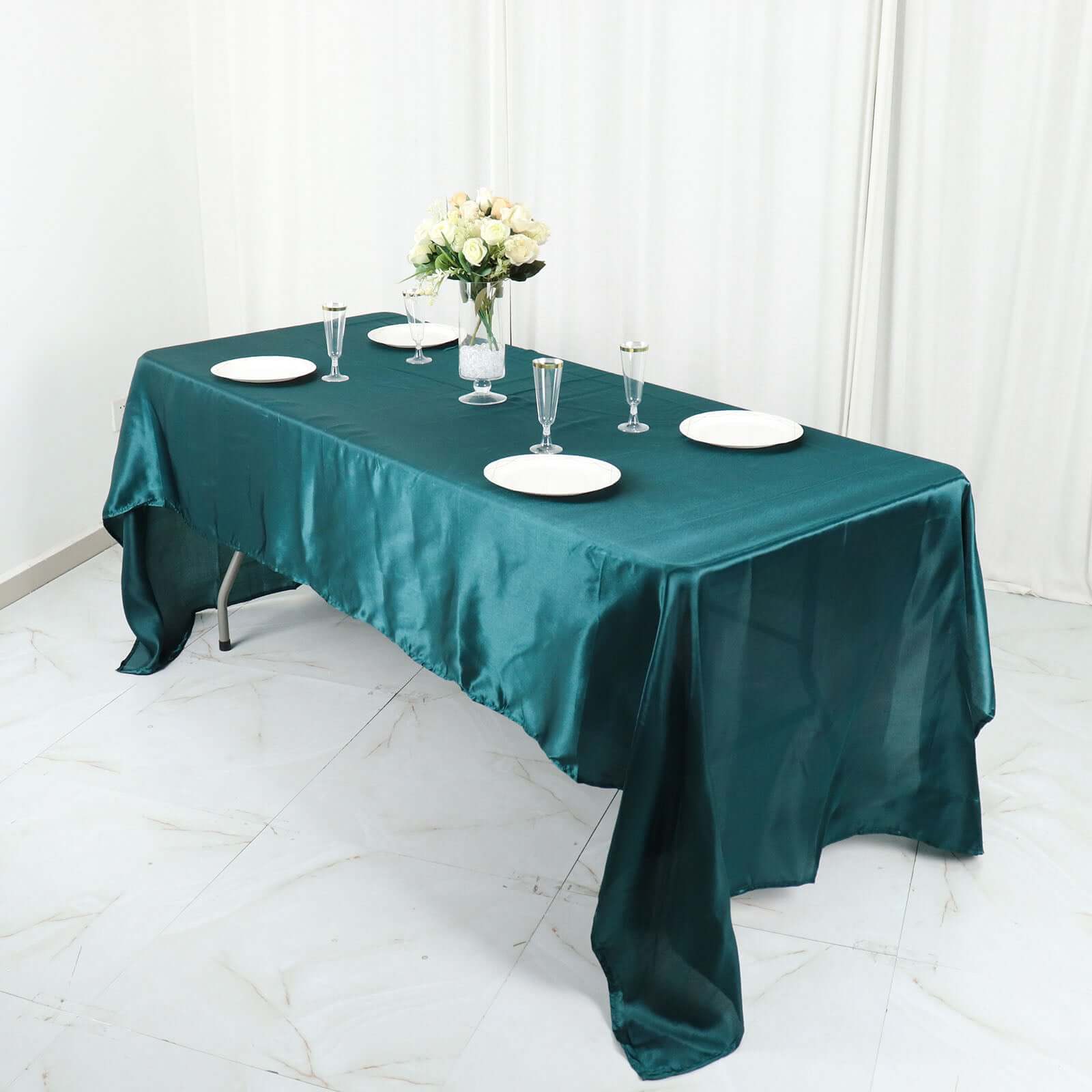 Satin Rectangular 60x126 Tablecloth Peacock Teal - Smooth and Lustrous Table Cover