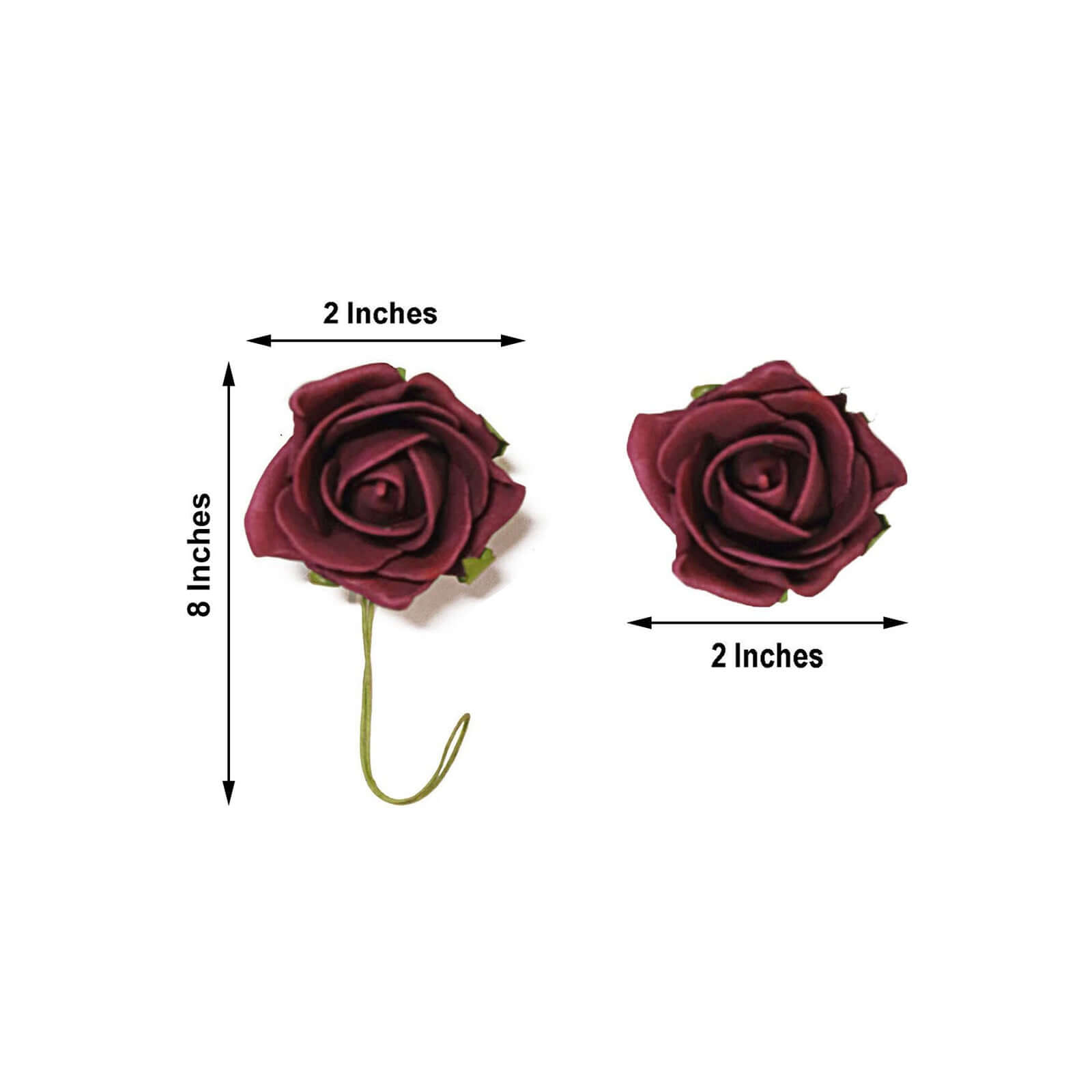 24 Roses 2 Burgundy Artificial Foam Flowers With Stem Wire and Leaves