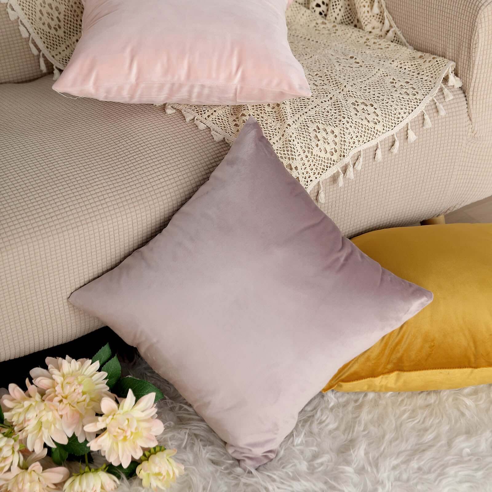 2 Pack 18 Mauve Soft Velvet Square Throw Pillow Cover