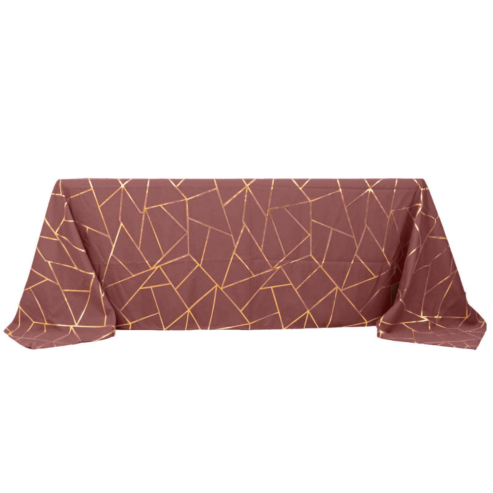 Polyester 60x132 Rectangle Tablecloth Cinnamon Rose with Gold Foil Geometric Pattern - Wrinkle-Resistant and Durable Table Cover for Weddings & Events