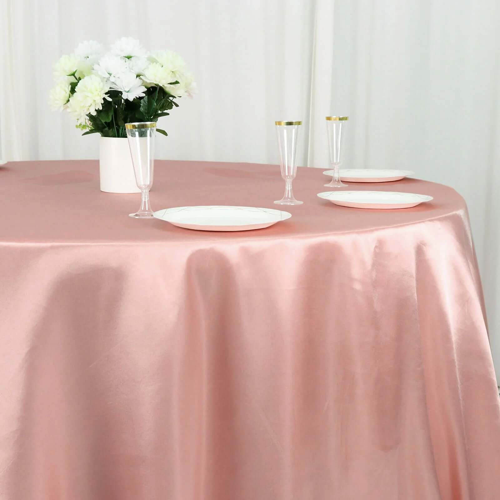 Satin 132 Round Tablecloth Dusty Rose - Stylish Seamless Table Cover