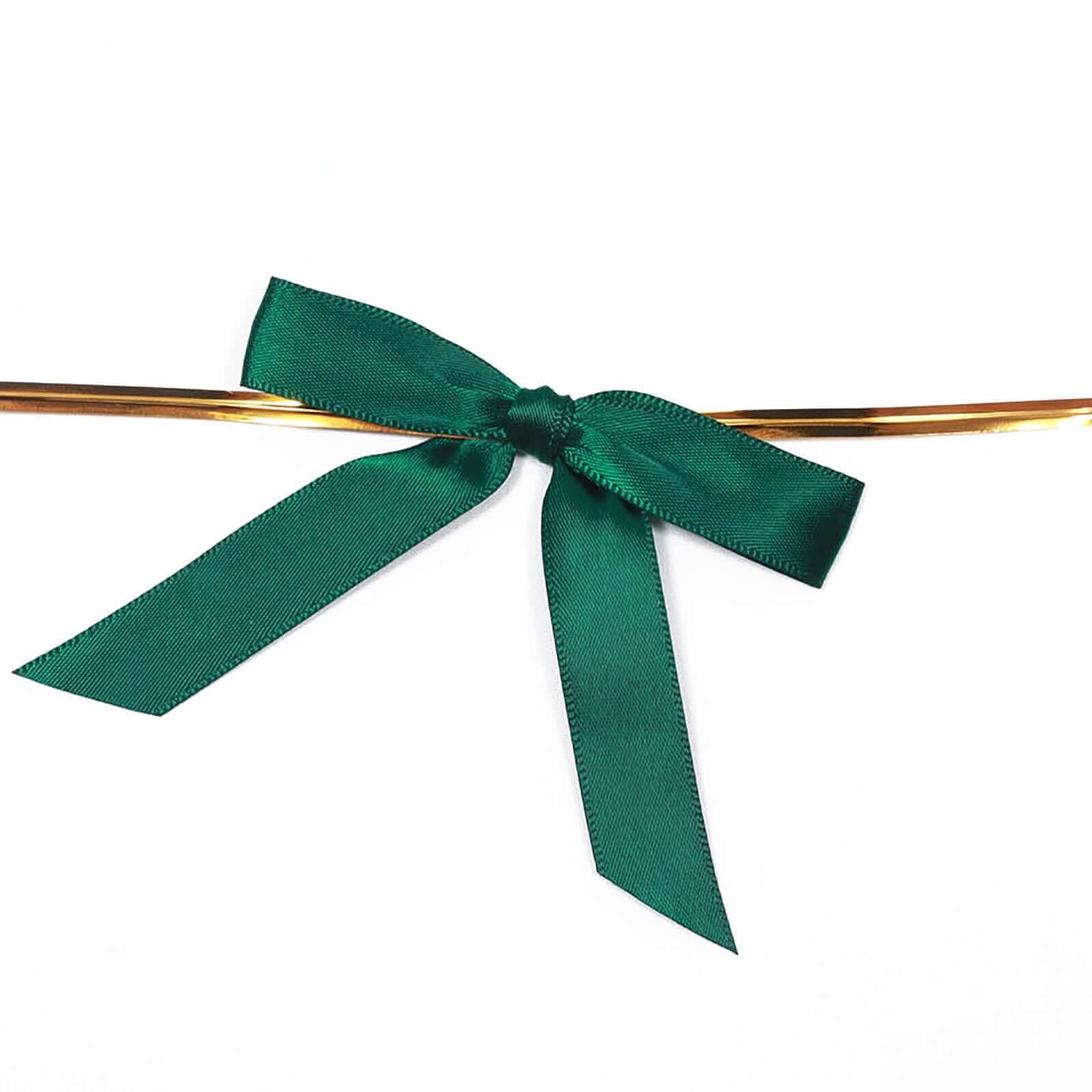 50 Pcs 3 Satin Ribbon Bows With Twist Ties, Gift Basket Party Favor Bags Decor - Hunter Emerald Green Classic Style