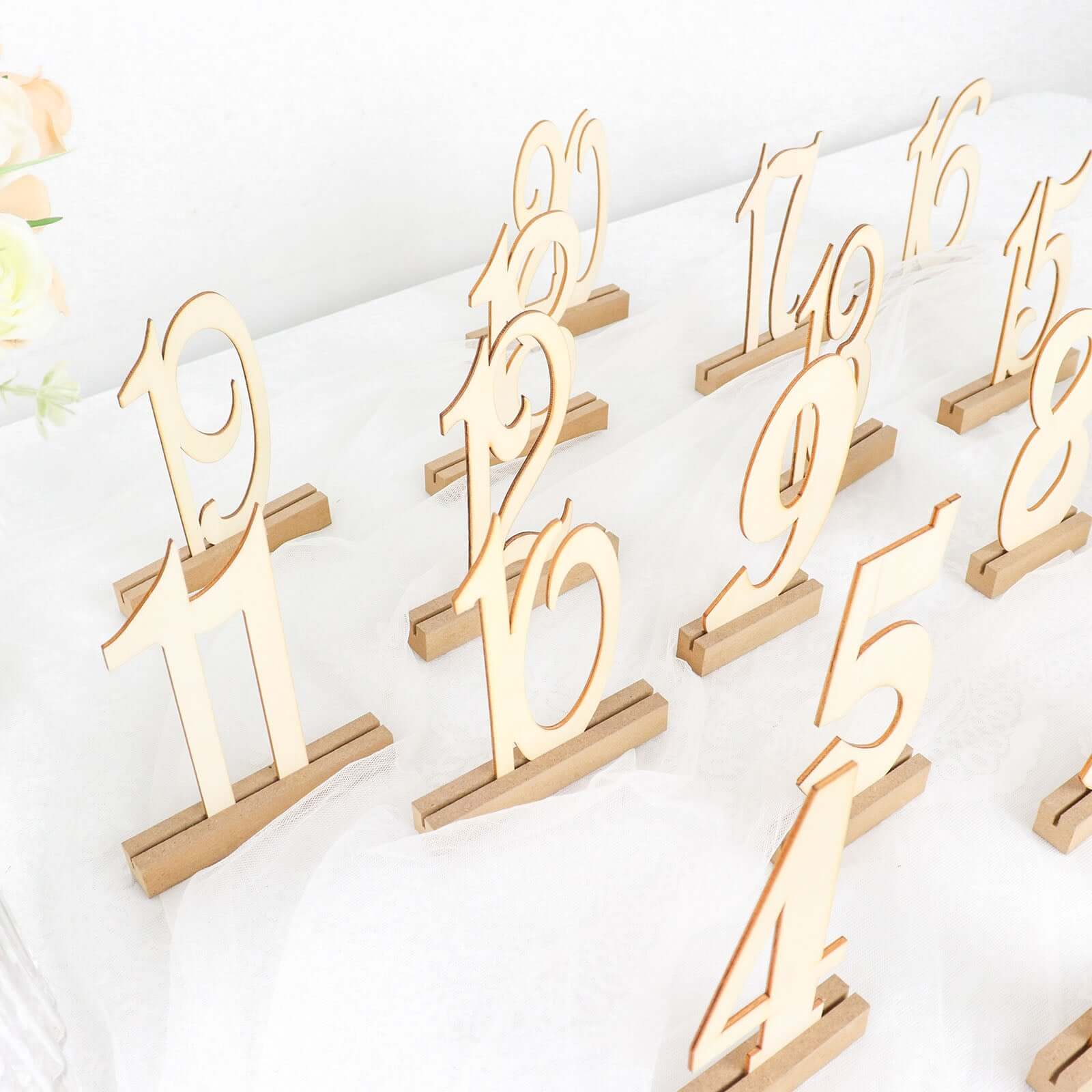 20-Pack Wooden Wedding Table Numbers Natural 1-20 with Holder Base - Perfect Rustic Signs for Receptions 6