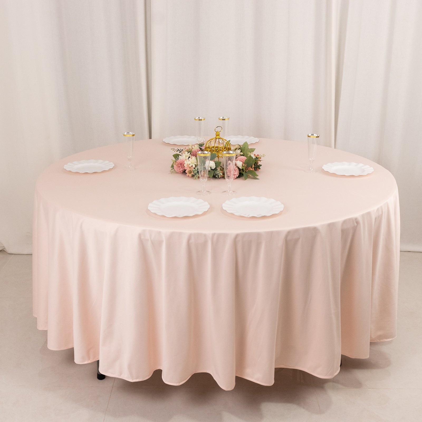 Premium Scuba Round 108 Tablecloth Blush - Wrinkle Free & Stain Resistant Table Cover