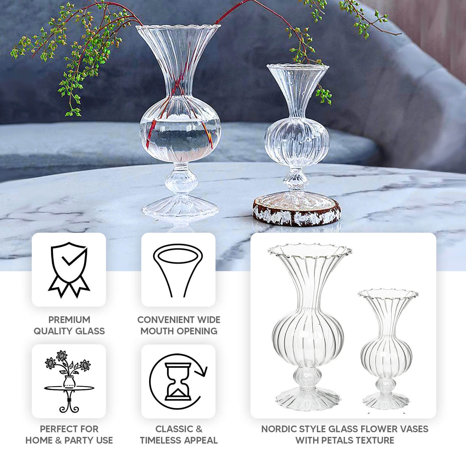 Set of 4 Glass Flower Vases Nordic Style with Petals Texture Clear - Transparent Bud Planters for Wedding Table Decor 7, 9