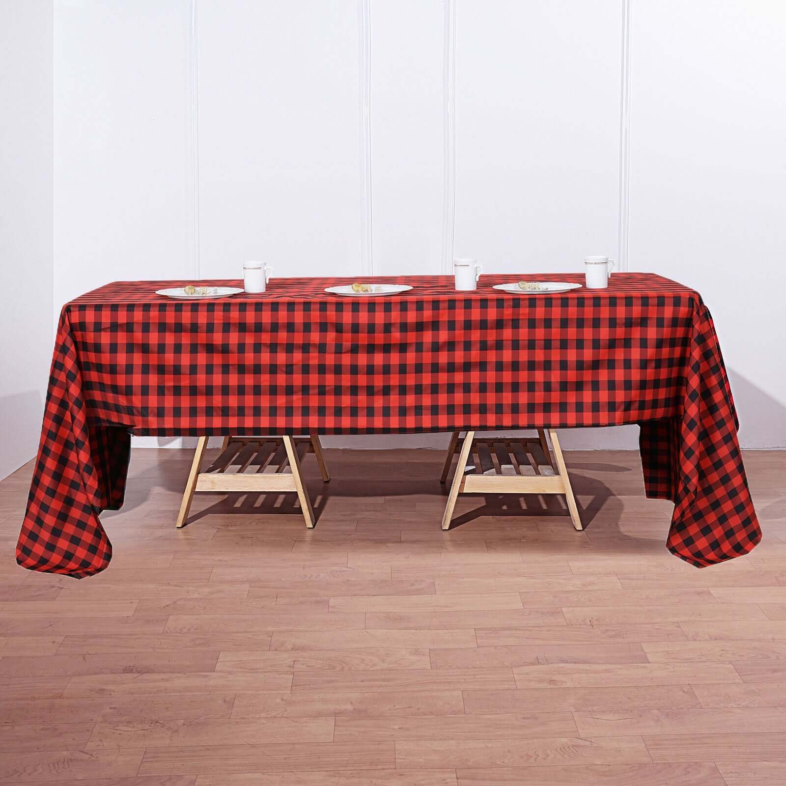 Polyester 60x126 Rectangle Tablecloth Black/Red - Buffalo Plaid Checkered Table Cover