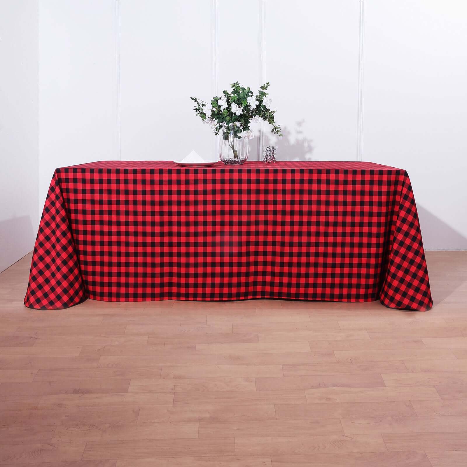 90x156 Black Red Seamless Buffalo Plaid Rectangle Tablecloth, Checkered Polyester Tablecloth for 8 Foot Table With Floor-Length Drop